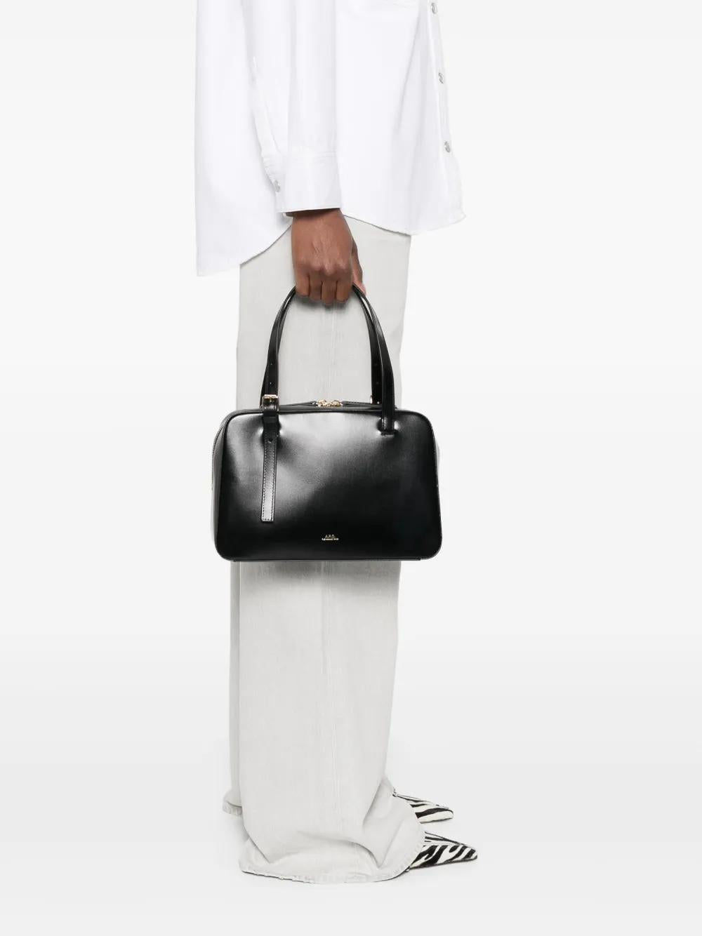 A.P.C. Smooth Leather Handbag with Top Zip Closure - 28 cm x 18 cm x 10 cm