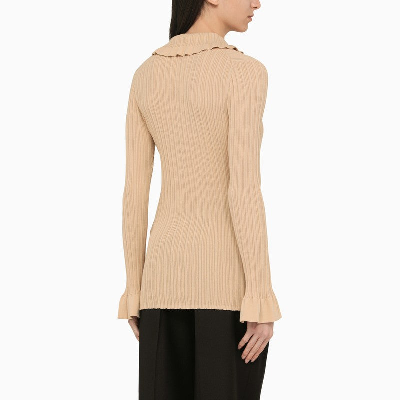BY MALENE BIRGER Ruffle Collar Slim Fit Knit Cardigan