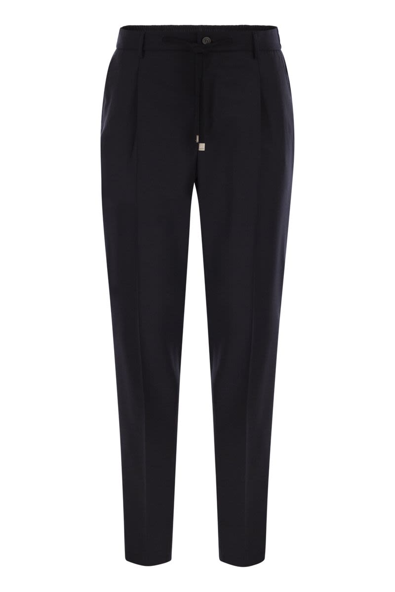 PESERICO Men's Virgin Wool Trousers with Drawstring Waist