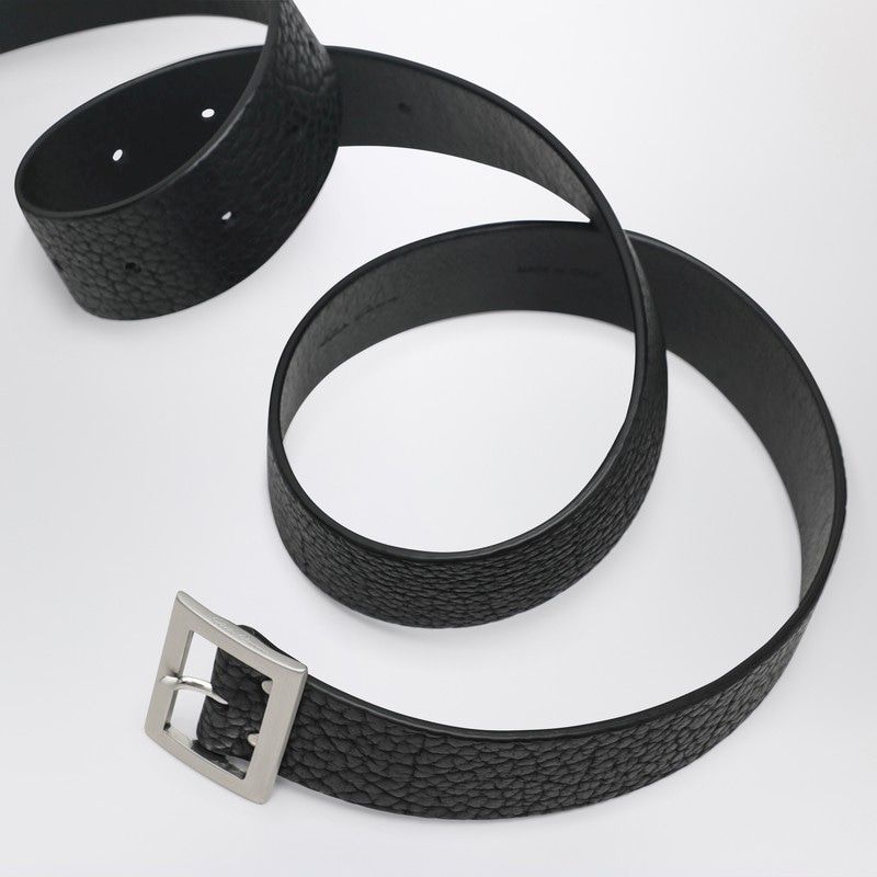 RICK OWENS Embossed Leather Belt with Rectangular Metal Buckle