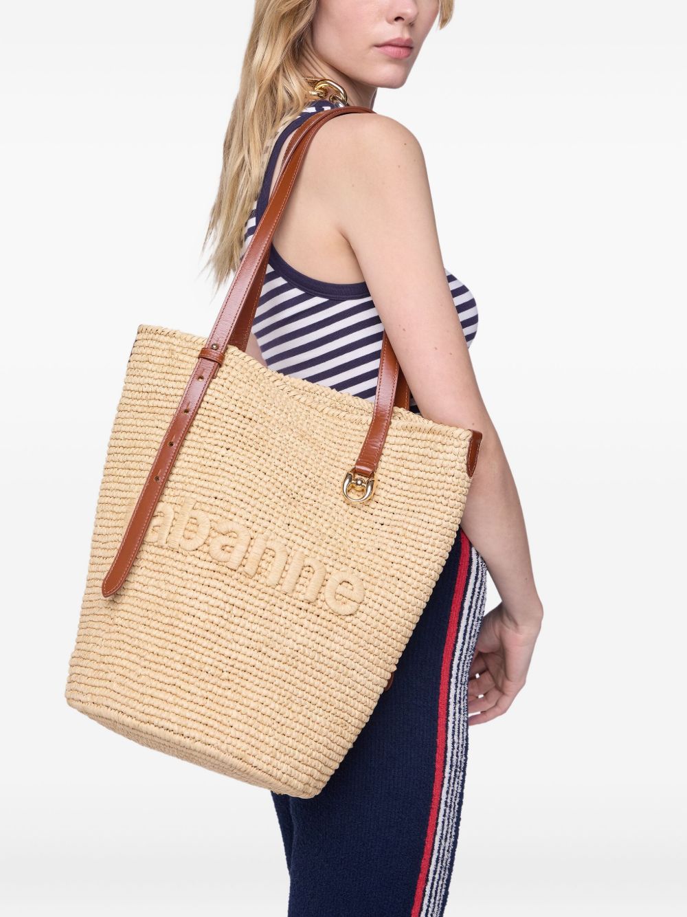 RABANNE Chic Raffia and Calfskin Handbag
