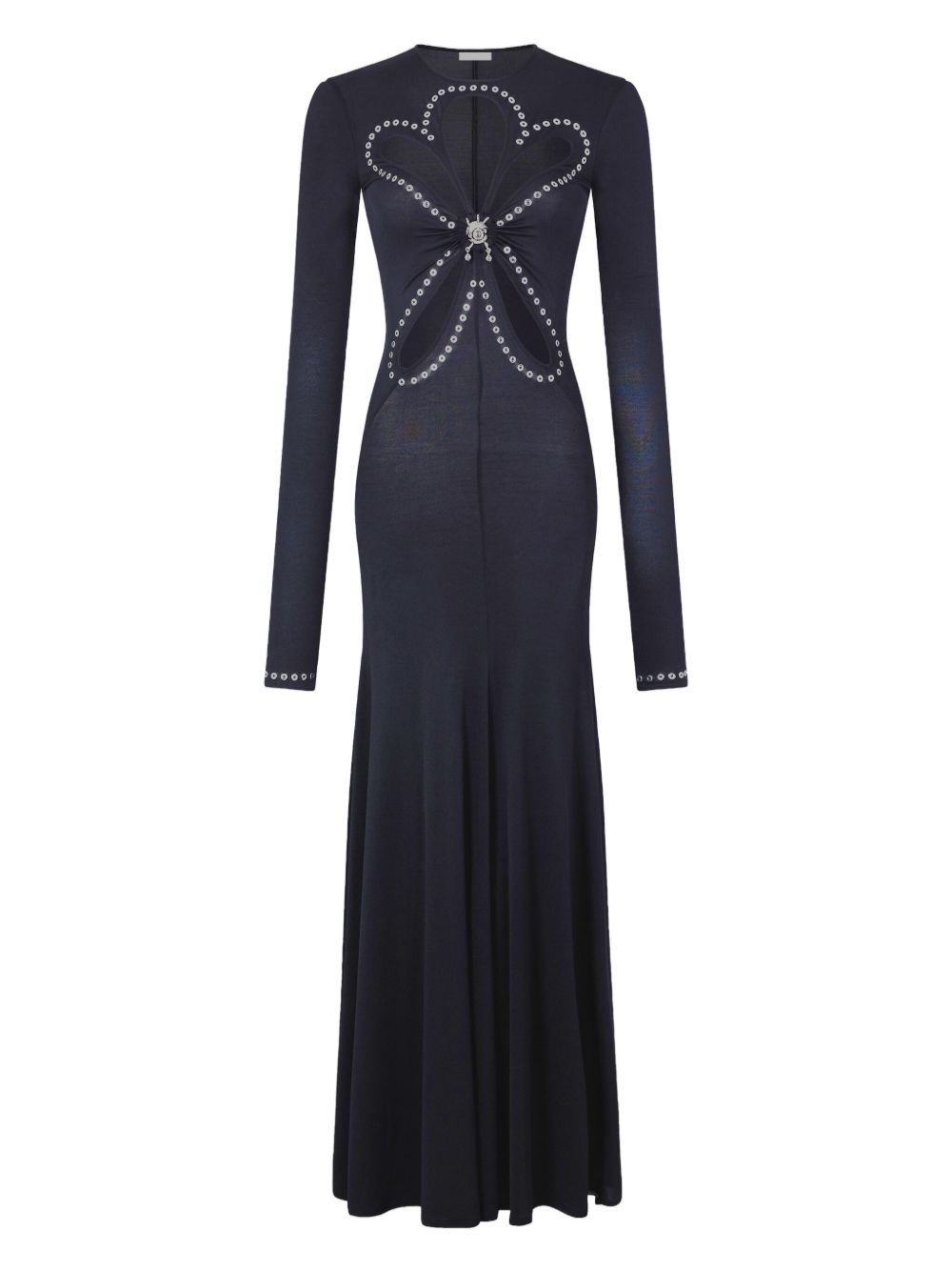 RABANNE Long Second-Skin Dress with Cut-Outs and Eyelets