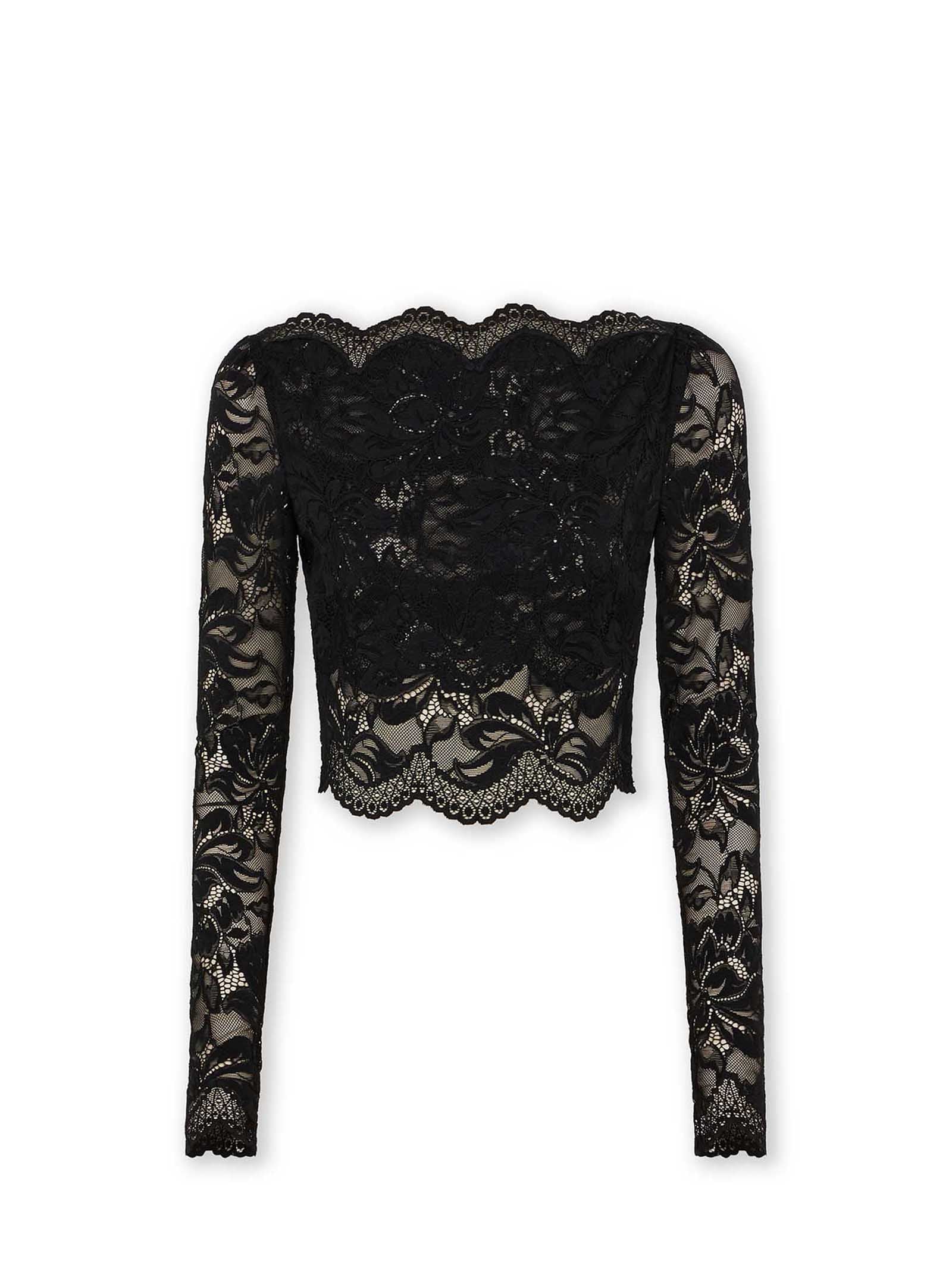 RABANNE Cropped Floral Lace Long Sleeve Top - Size 36 FR