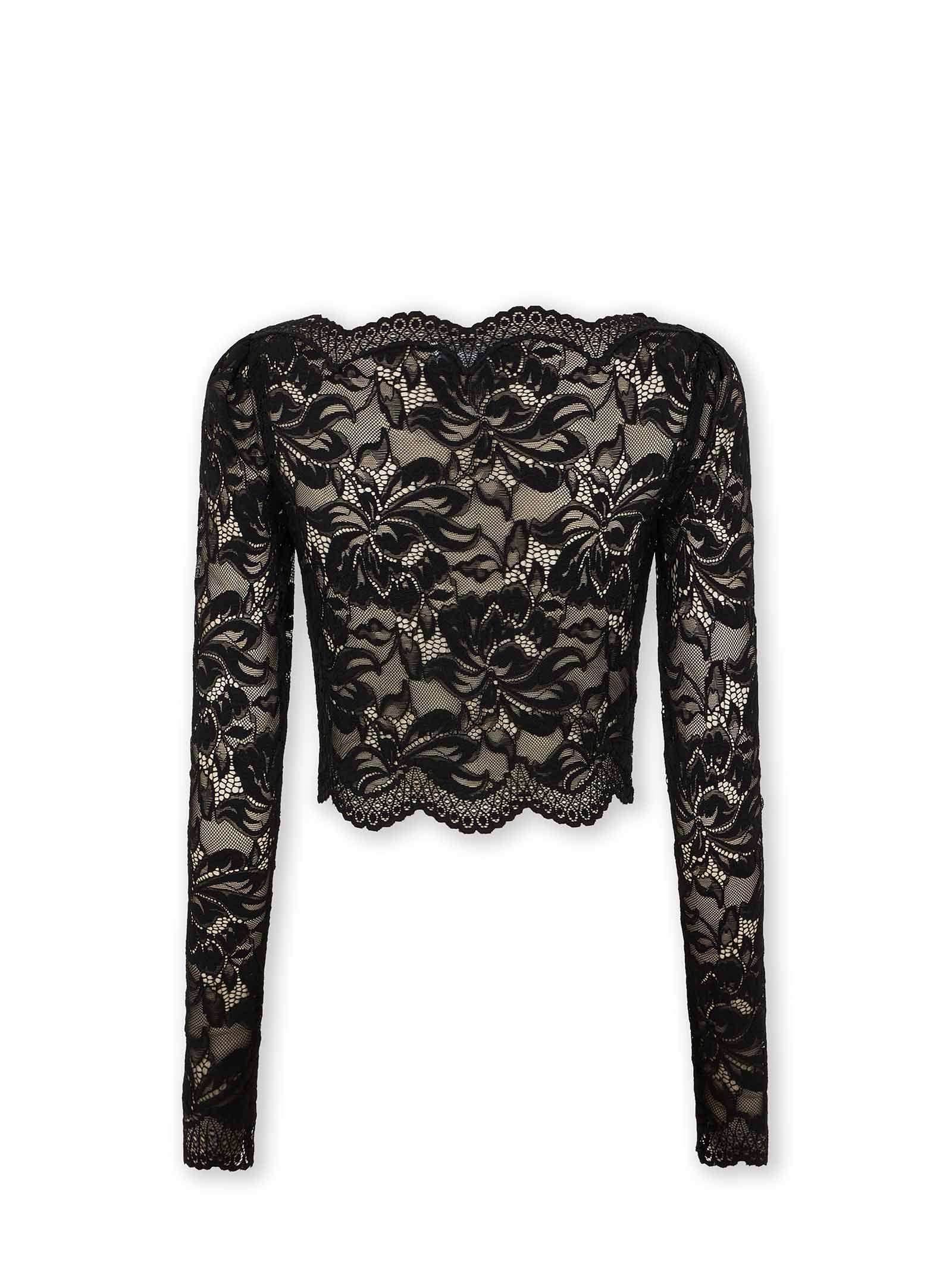 RABANNE Cropped Floral Lace Long Sleeve Top - Size 36 FR