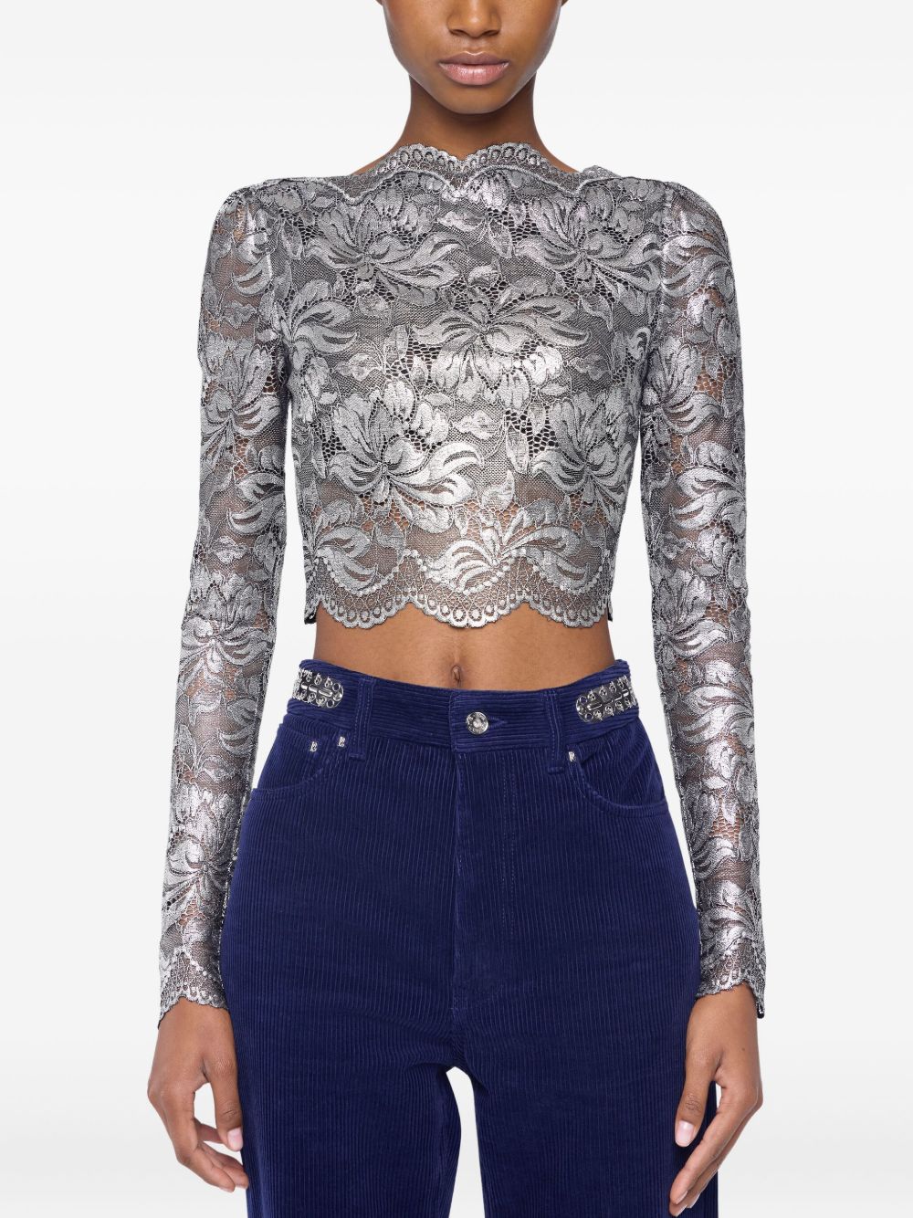 RABANNE Long-Sleeved Lace Cropped Top