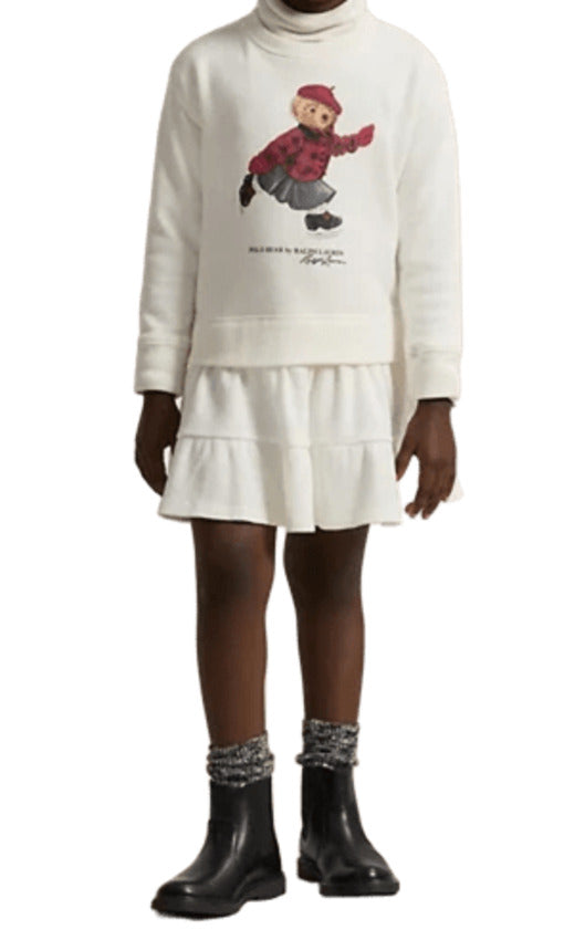 RALPH LAUREN Mini Cozy Fleece Dress with Tiered Skirt and Polo Bear Print