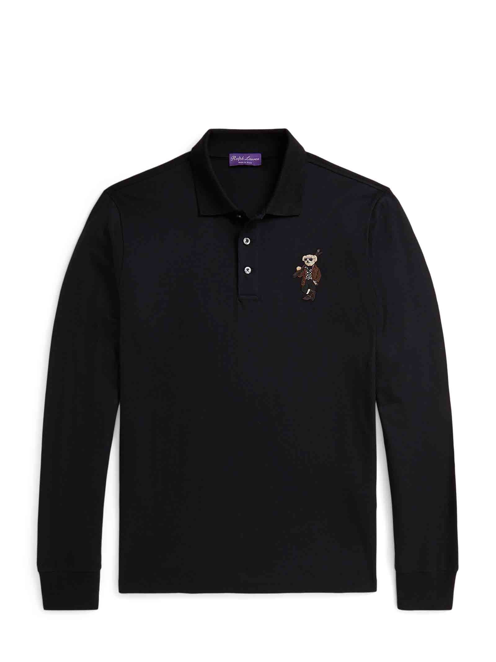 RALPH LAUREN Long-Sleeve Polo Shirt with Bear Logo Patch for Men