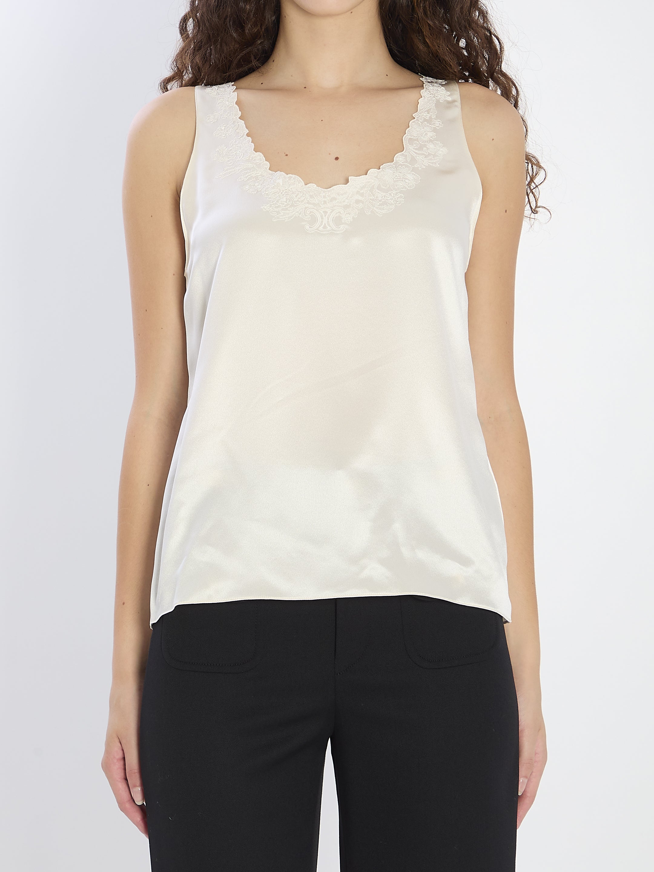 CELINE Embroidered Relaxed Fit Lingerie Top - Size 38
