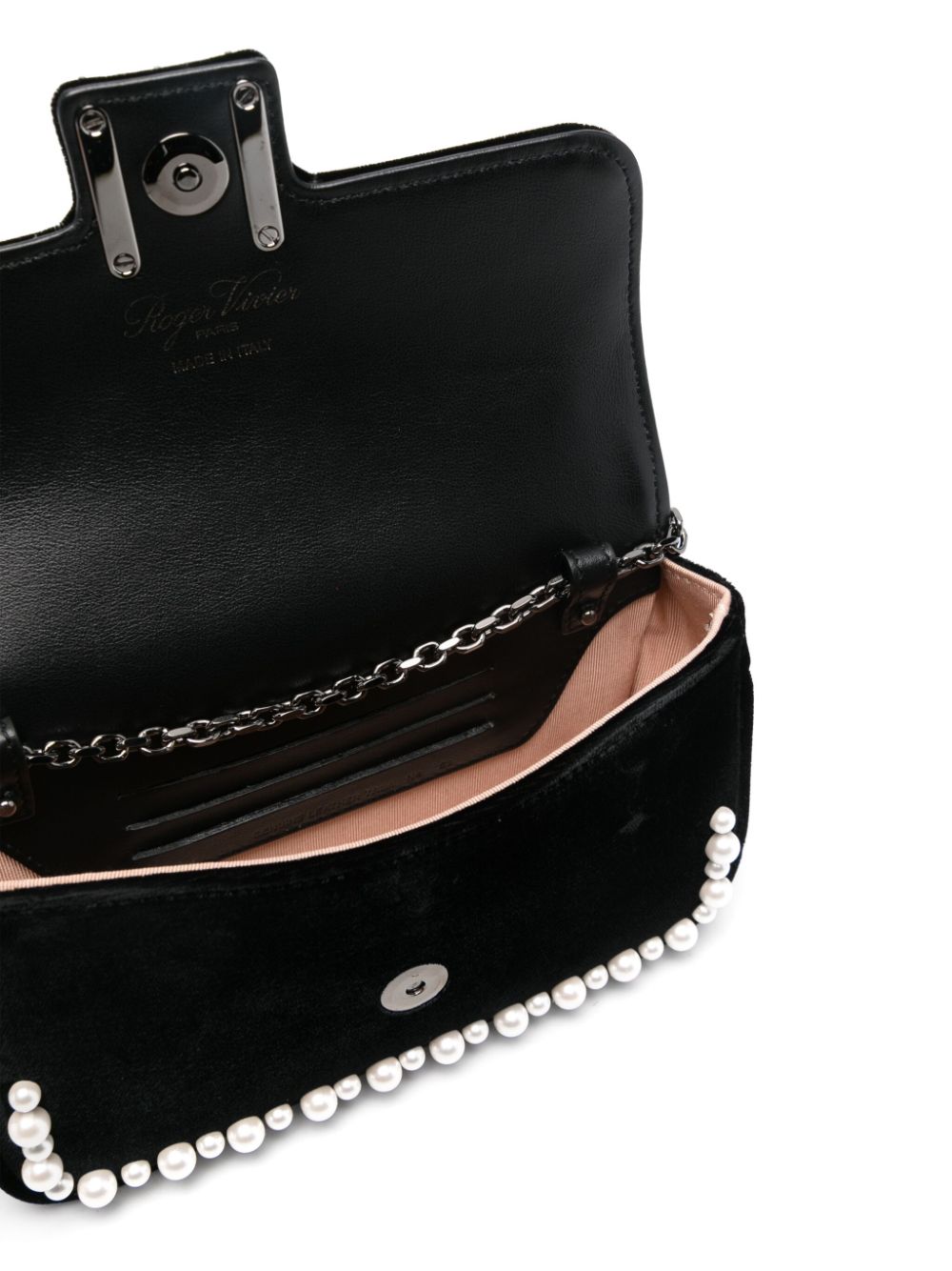 ROGER VIVIER Mini Velvet Foldover Clutch with Crystal and Pearl Embellishments