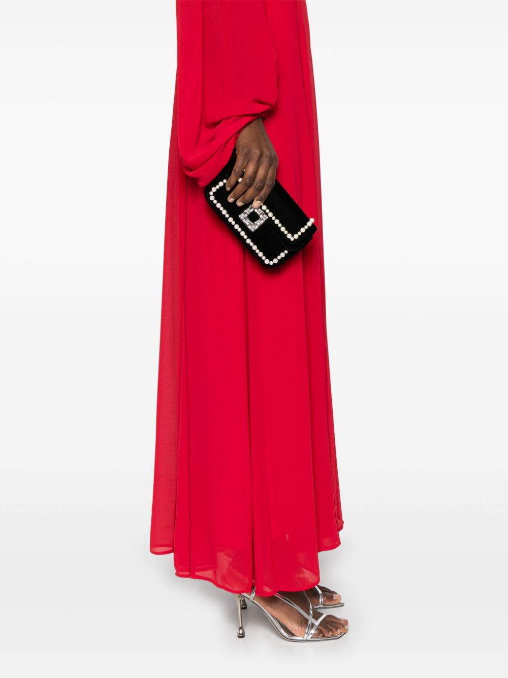 ROGER VIVIER Mini Velvet Foldover Clutch with Crystal and Pearl Embellishments