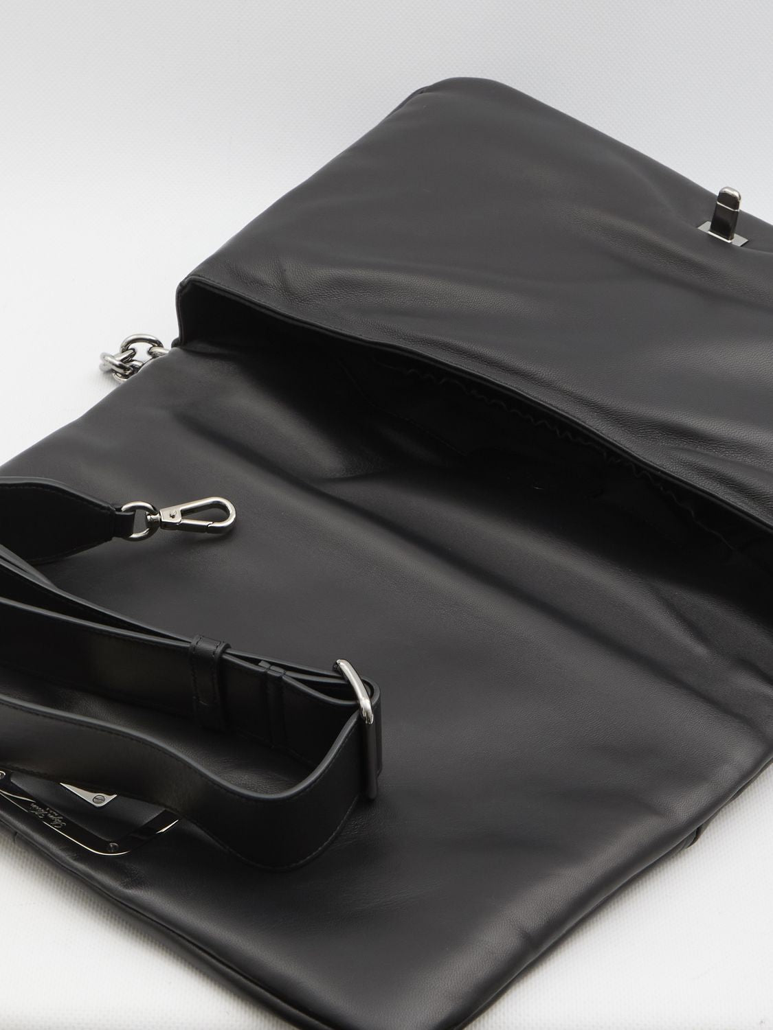 ROGER VIVIER Large Leather Handbag with Draped Flap and Chain Strap