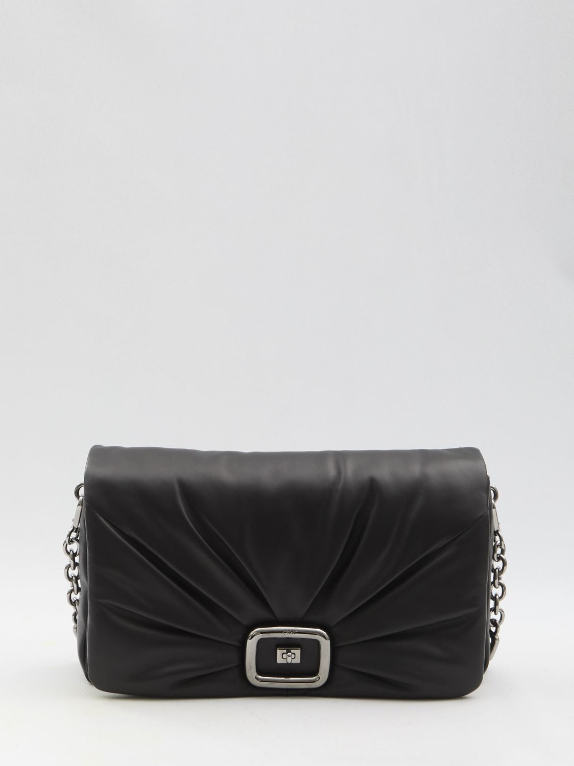ROGER VIVIER Large Leather Handbag with Draped Flap and Chain Strap