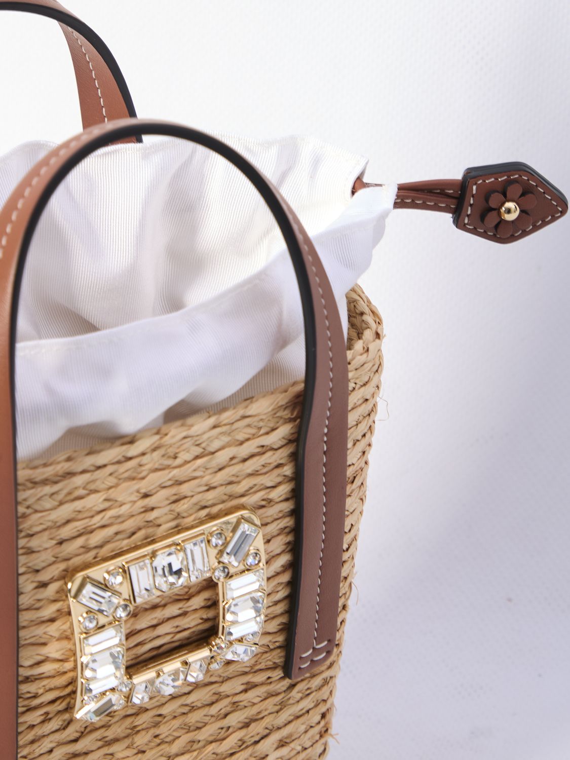 ROGER VIVIER Mini Bucket Handbag with Crystal-Embellished Buckle - Dimensions: 17x15x6.5cm