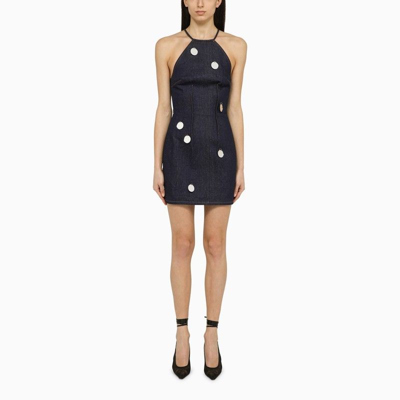 DAVID KOMA Stylish Denim Mini Dress with Decorative Mirrors