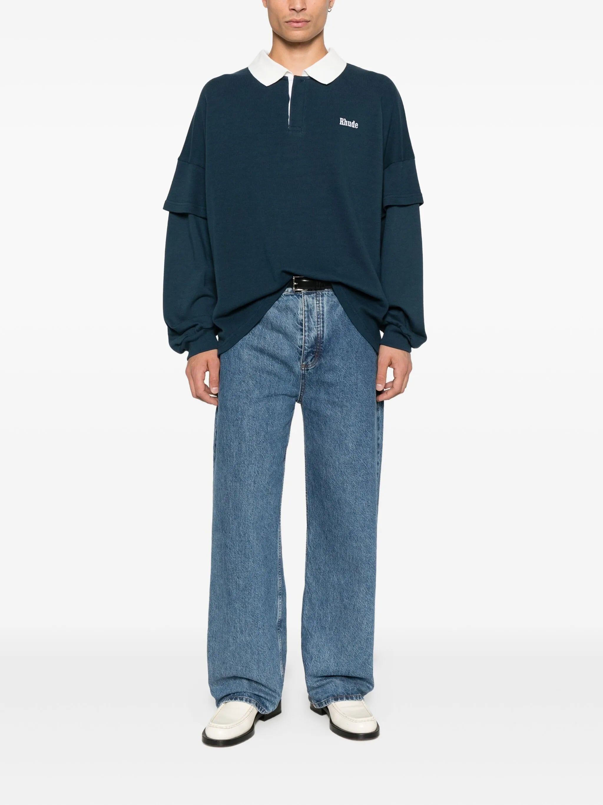 RHUDE Layered Pique Polo with Long Sleeves