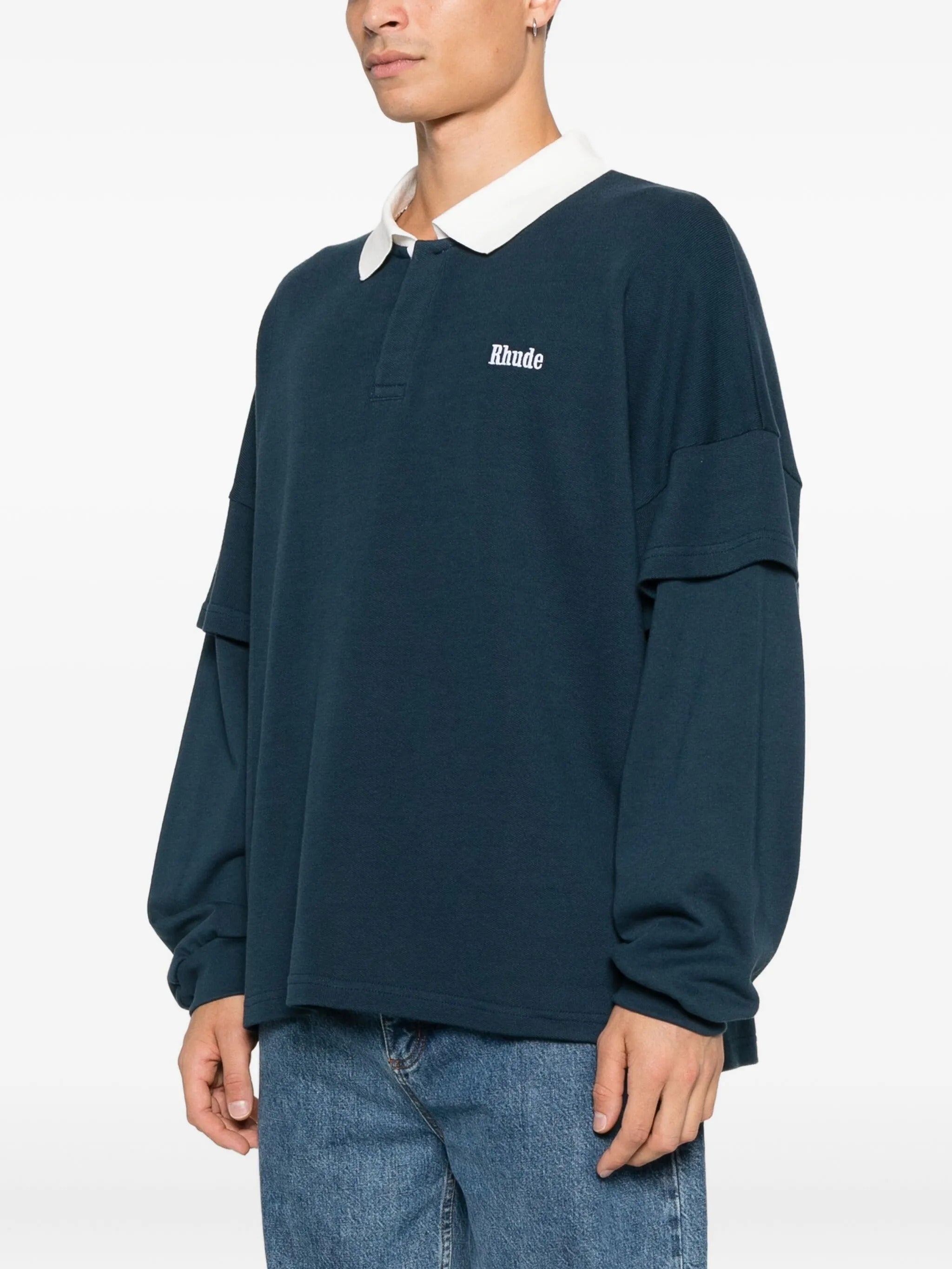 RHUDE Layered Pique Polo with Long Sleeves