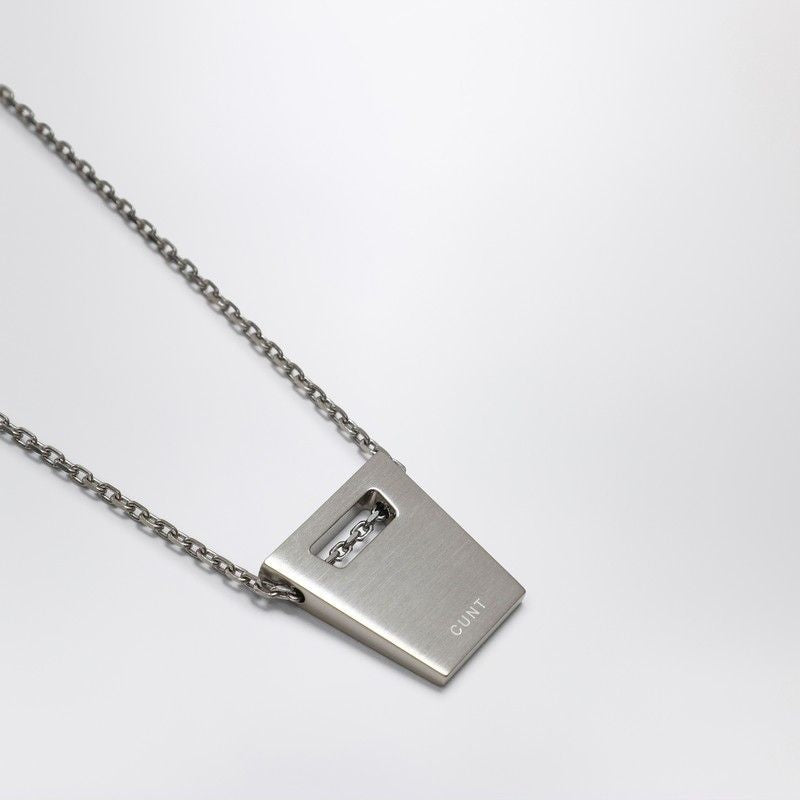 RICK OWENS Brushed Palladium Men's Geometric Pendant Necklace