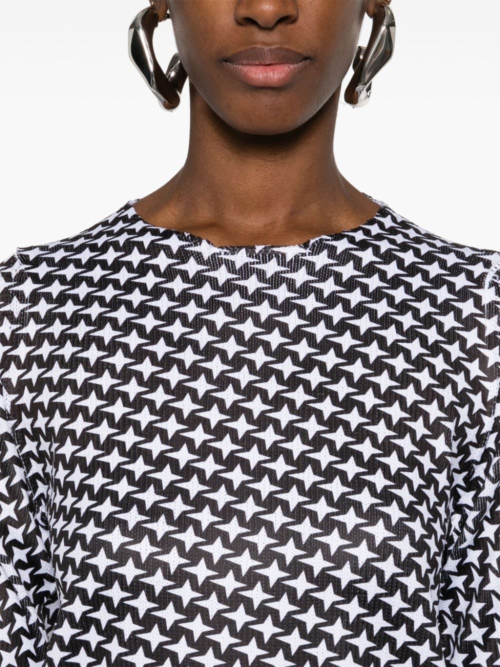 COMME DES GARÇONS Fine Ribbed Star Print Round Neck Long Sleeve Top