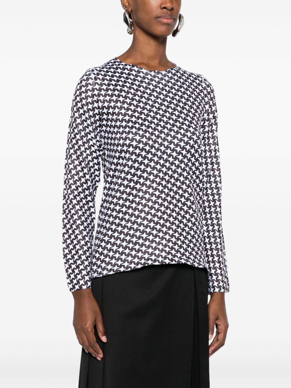 COMME DES GARÇONS Fine Ribbed Star Print Round Neck Long Sleeve Top