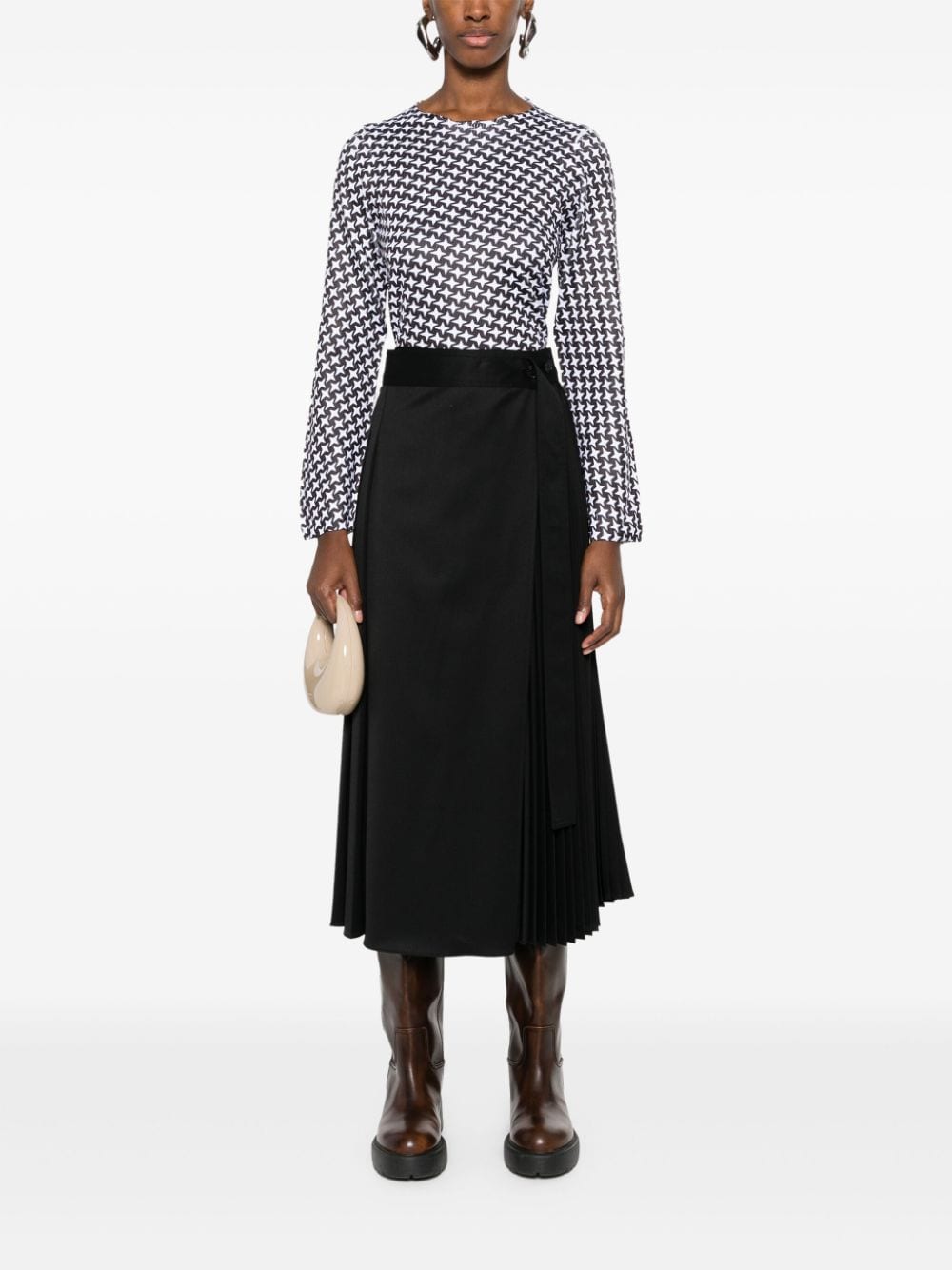 COMME DES GARÇONS Fine Ribbed Star Print Round Neck Long Sleeve Top