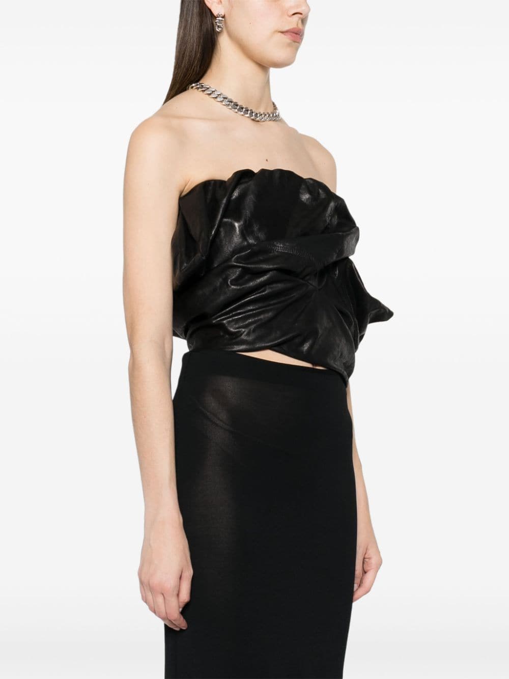 RICK OWENS Asymmetric Draped Leather Bustier Mini