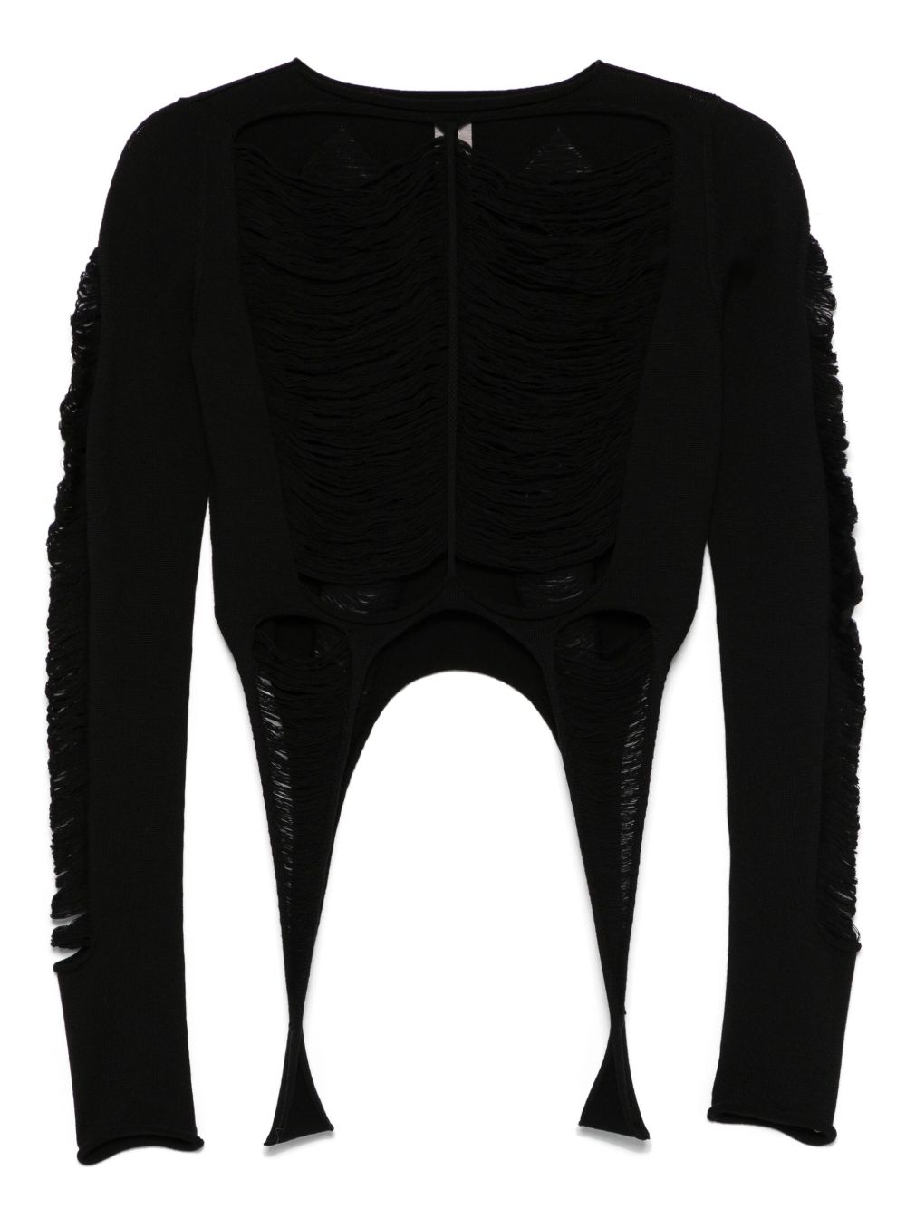 RICK OWENS Distressed Wool Top with Slash Neck - Women's Long Sleeves