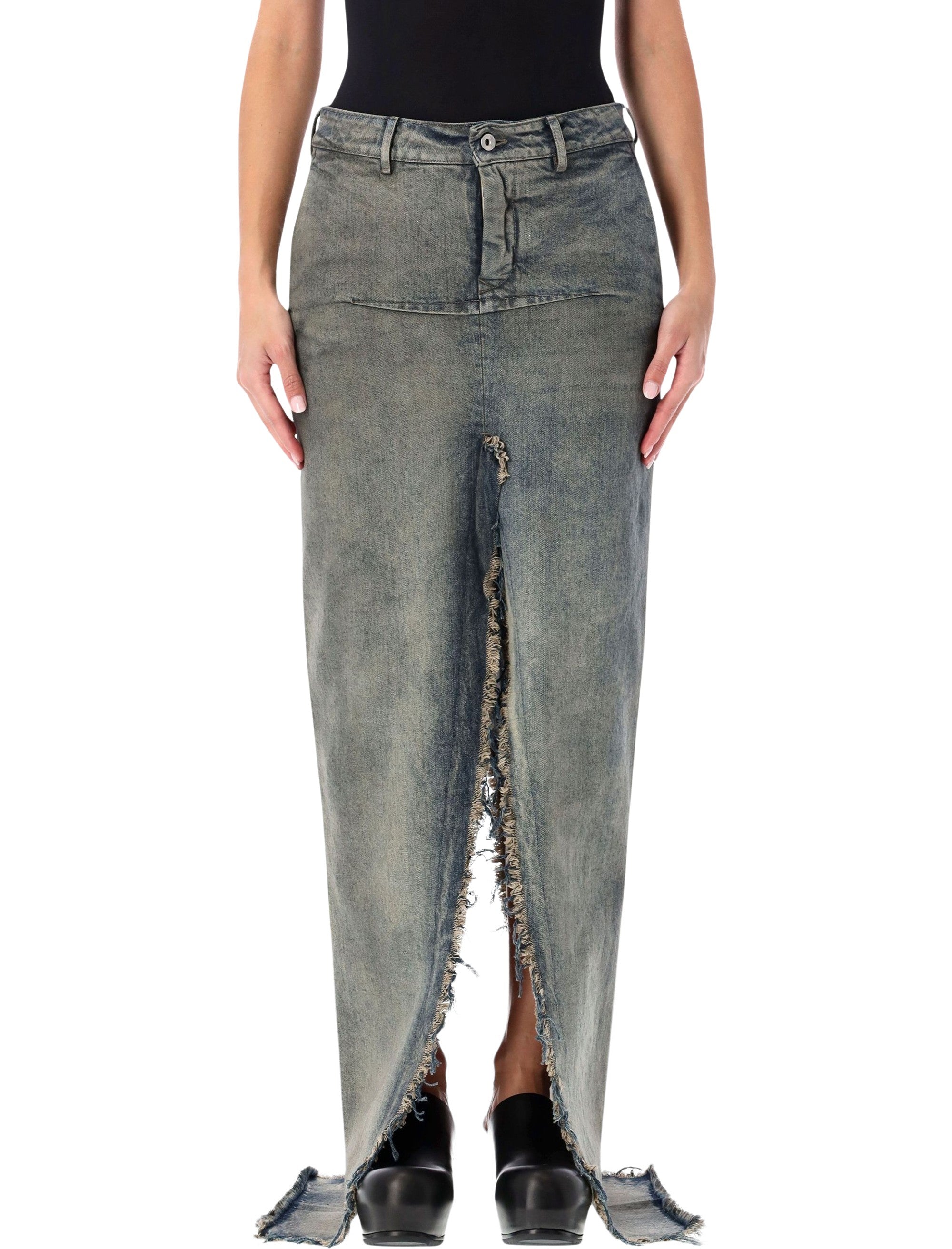 RICK OWENS Long Denim Sliced Skirt - Size 26