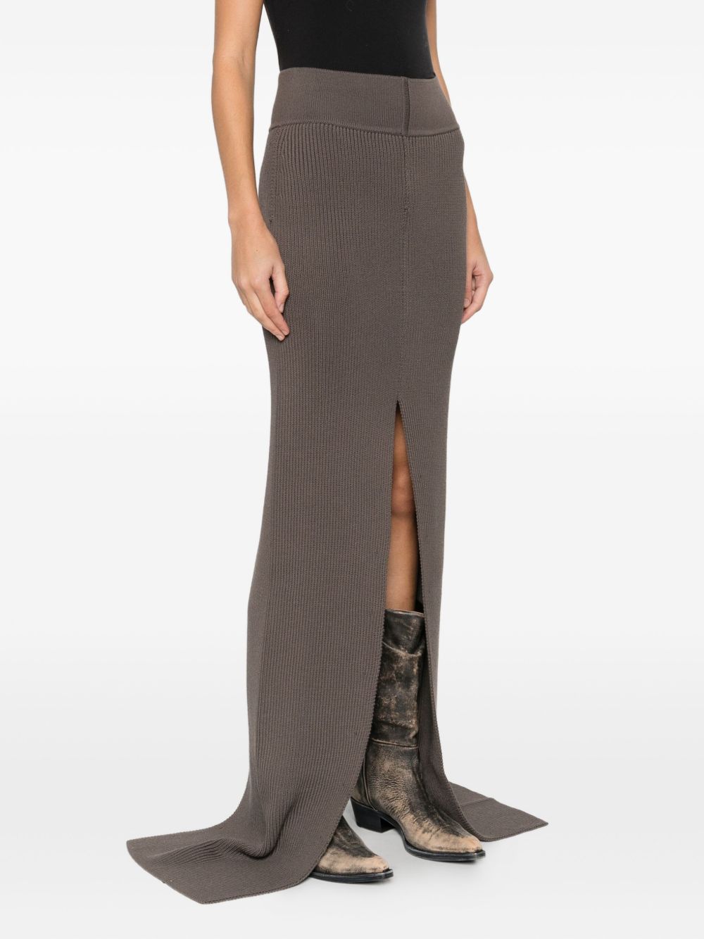 RICK OWENS High-Waisted Wool Long Skirt with Slit Detail