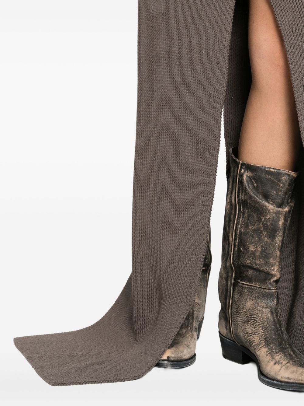 RICK OWENS High-Waisted Wool Long Skirt with Slit Detail