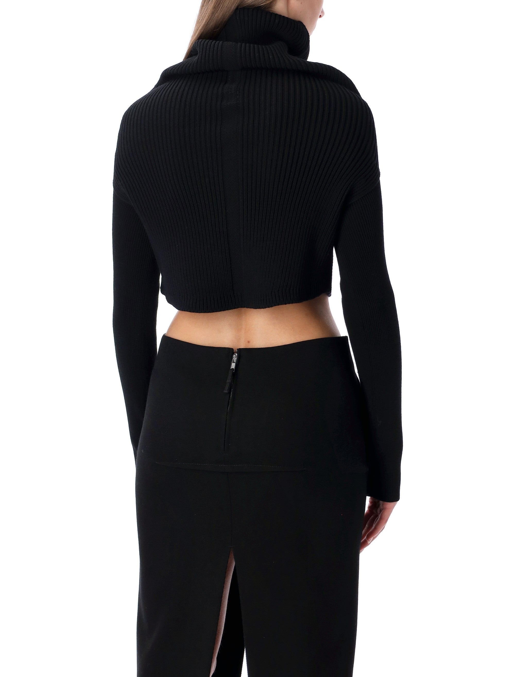 RICK OWENS Mini Cropped Knit Top with Oversized Cowl Neck