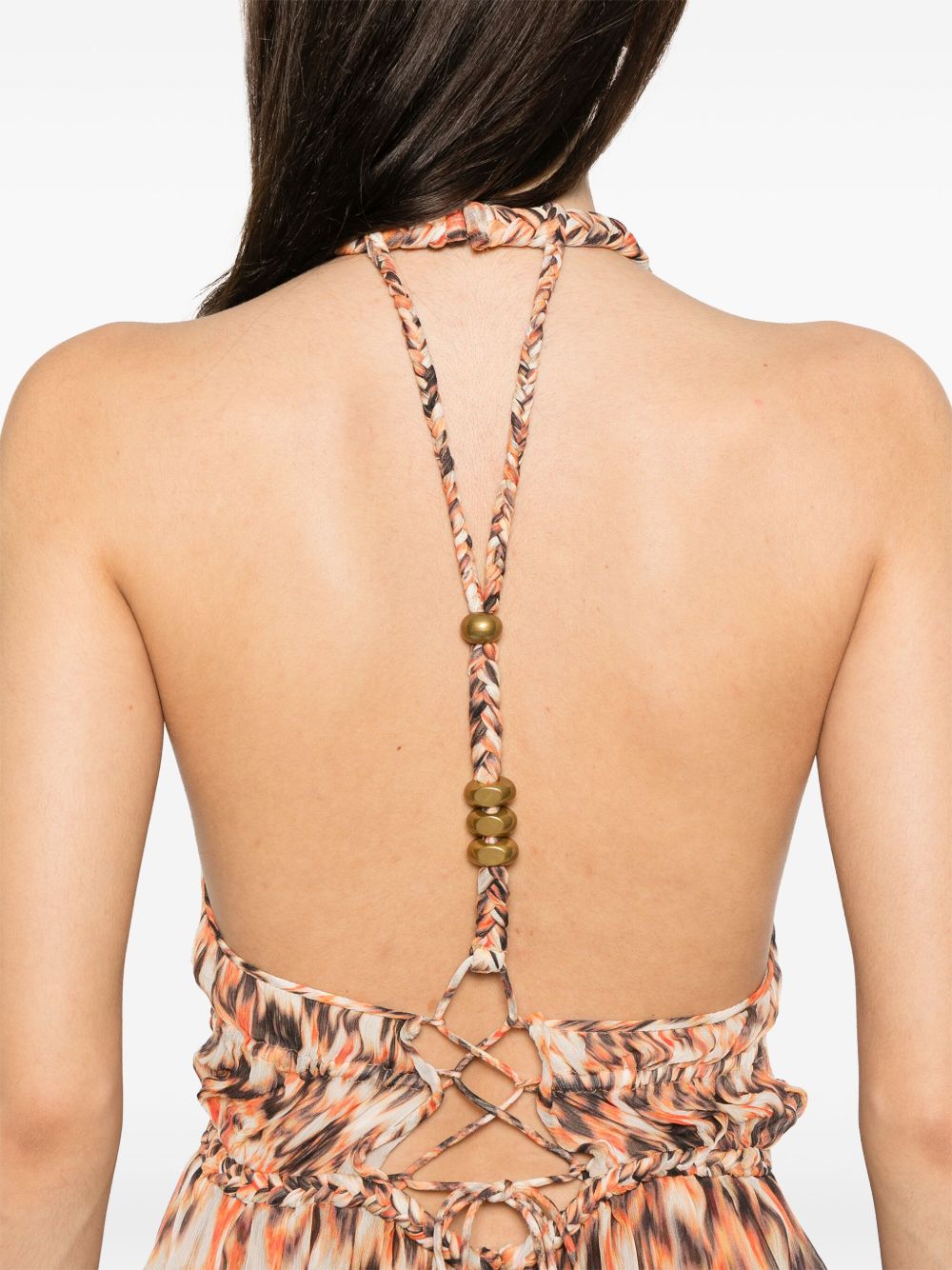 ISABEL MARANT Flared Printed Cotton Dress with Lace-Up Back