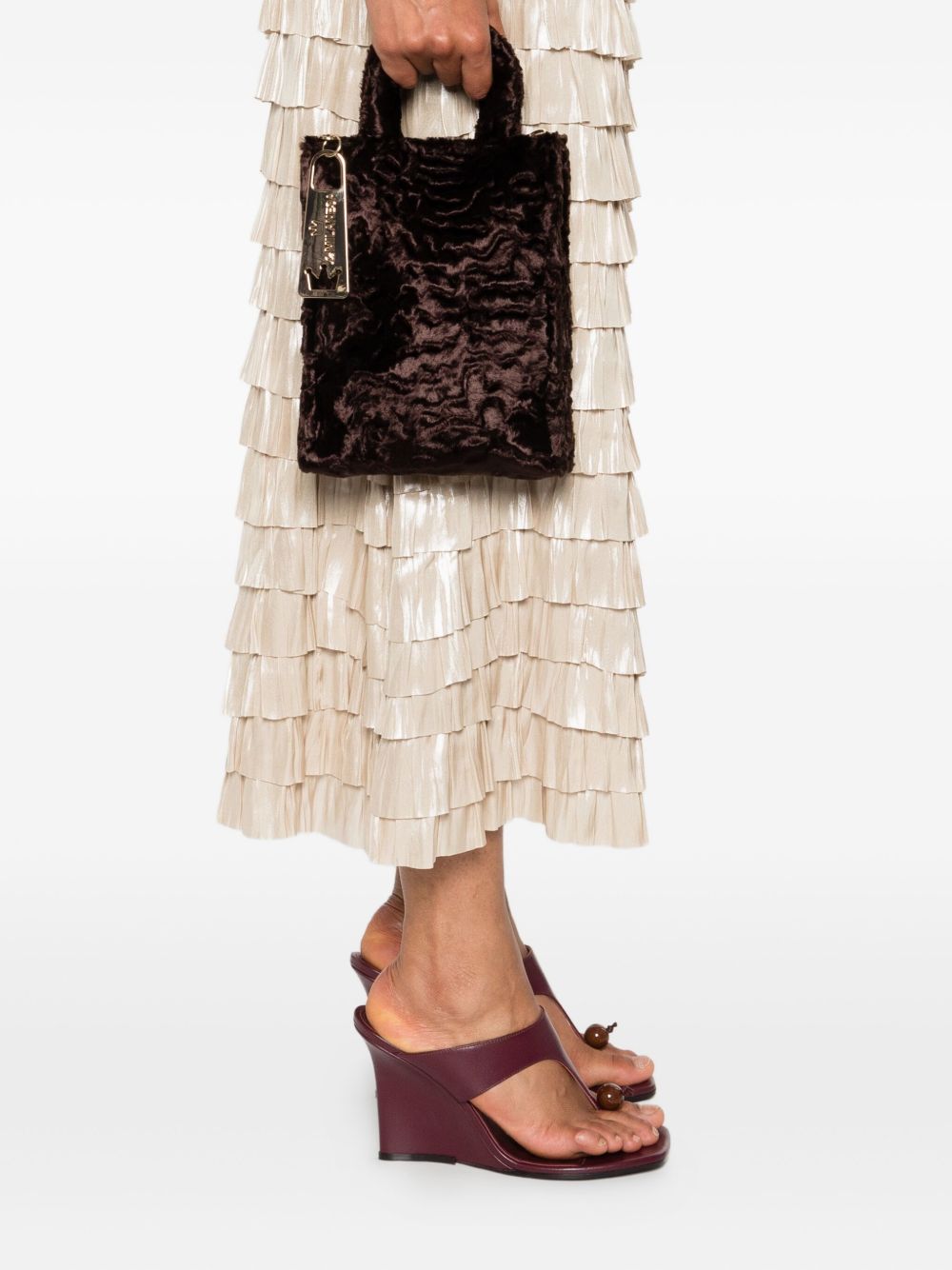 LA MILANESA Crossbody Handbag with Shearling Texture and Logo Charm