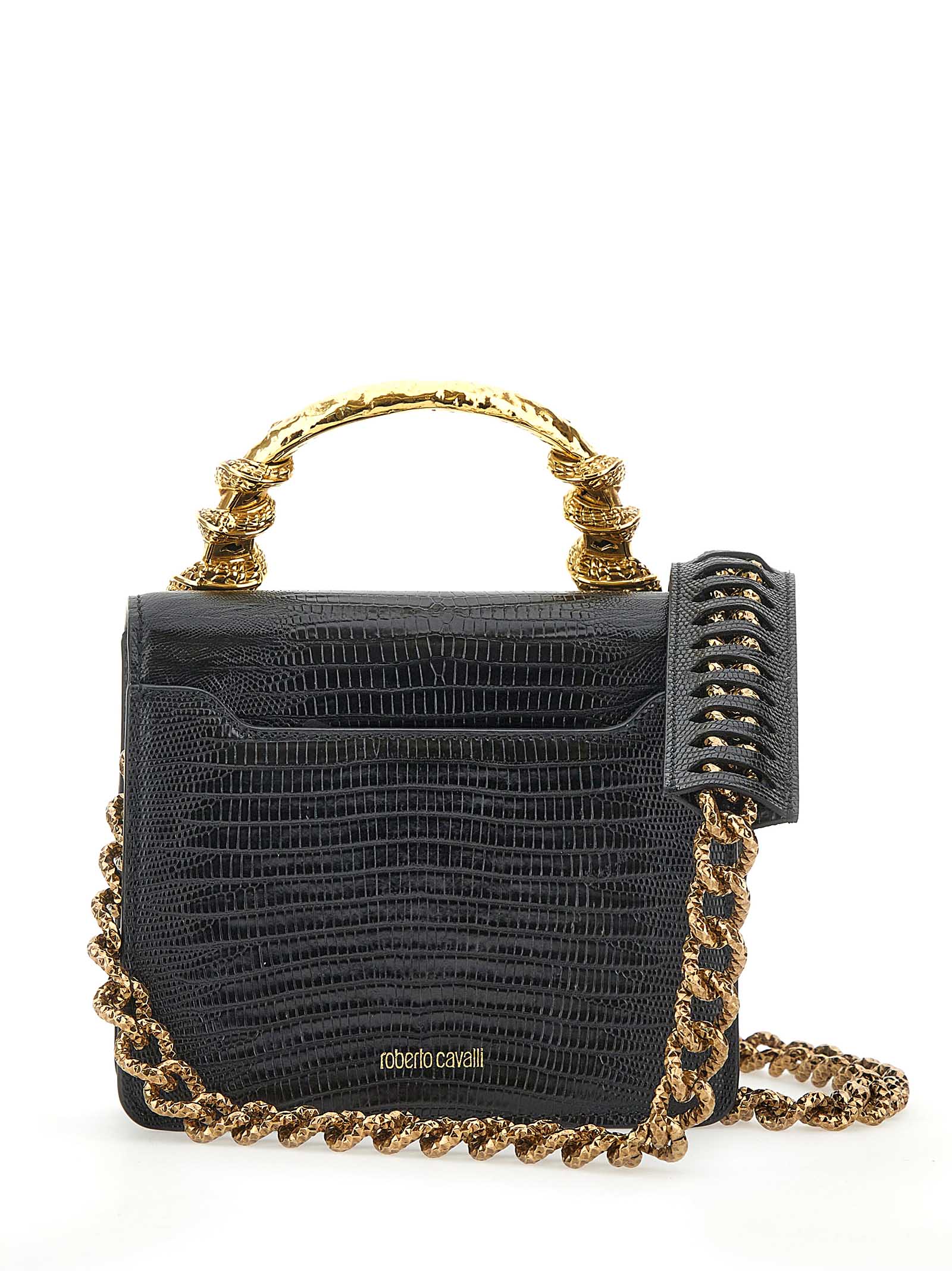 ROBERTO CAVALLI Cobra-Embossed Handbag with Gold Snake Handle