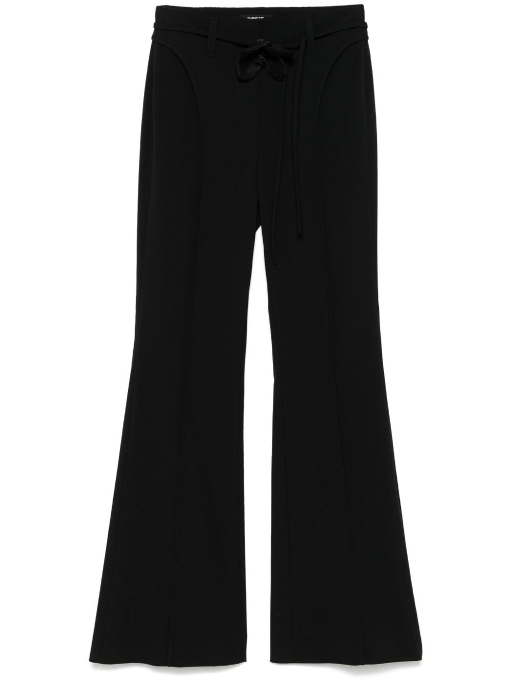 ROTATE High-Waisted Slim Fit Flare Trousers with Floral Tie Detail