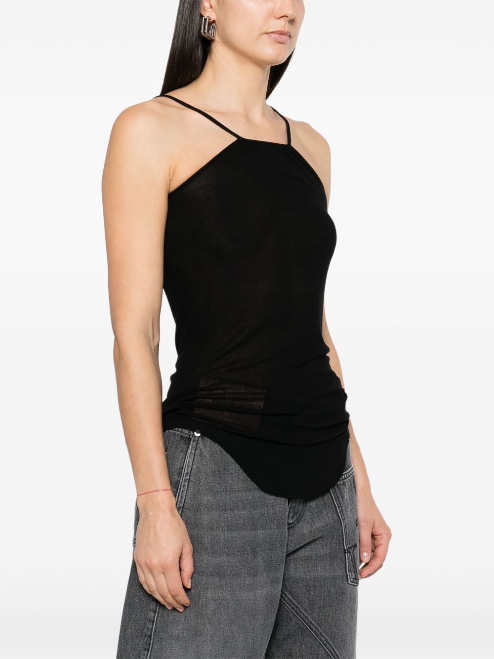 RICK OWENS Silk Top with Spaghetti Straps and Raw-Cut Hem