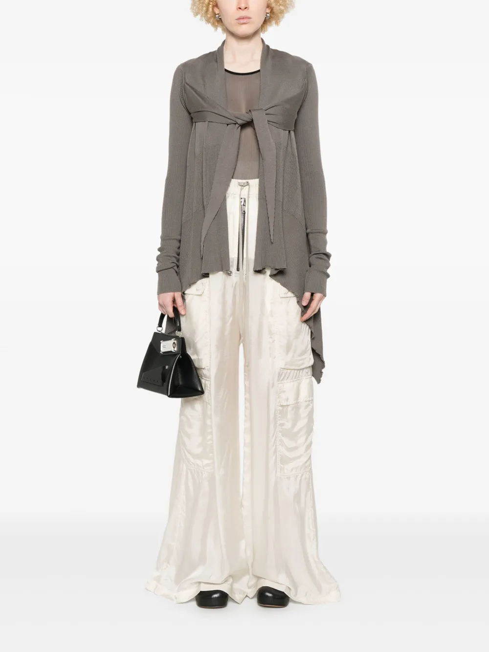 RICK OWENS Wide Leg Cargo Trousers with Drawstring Waist