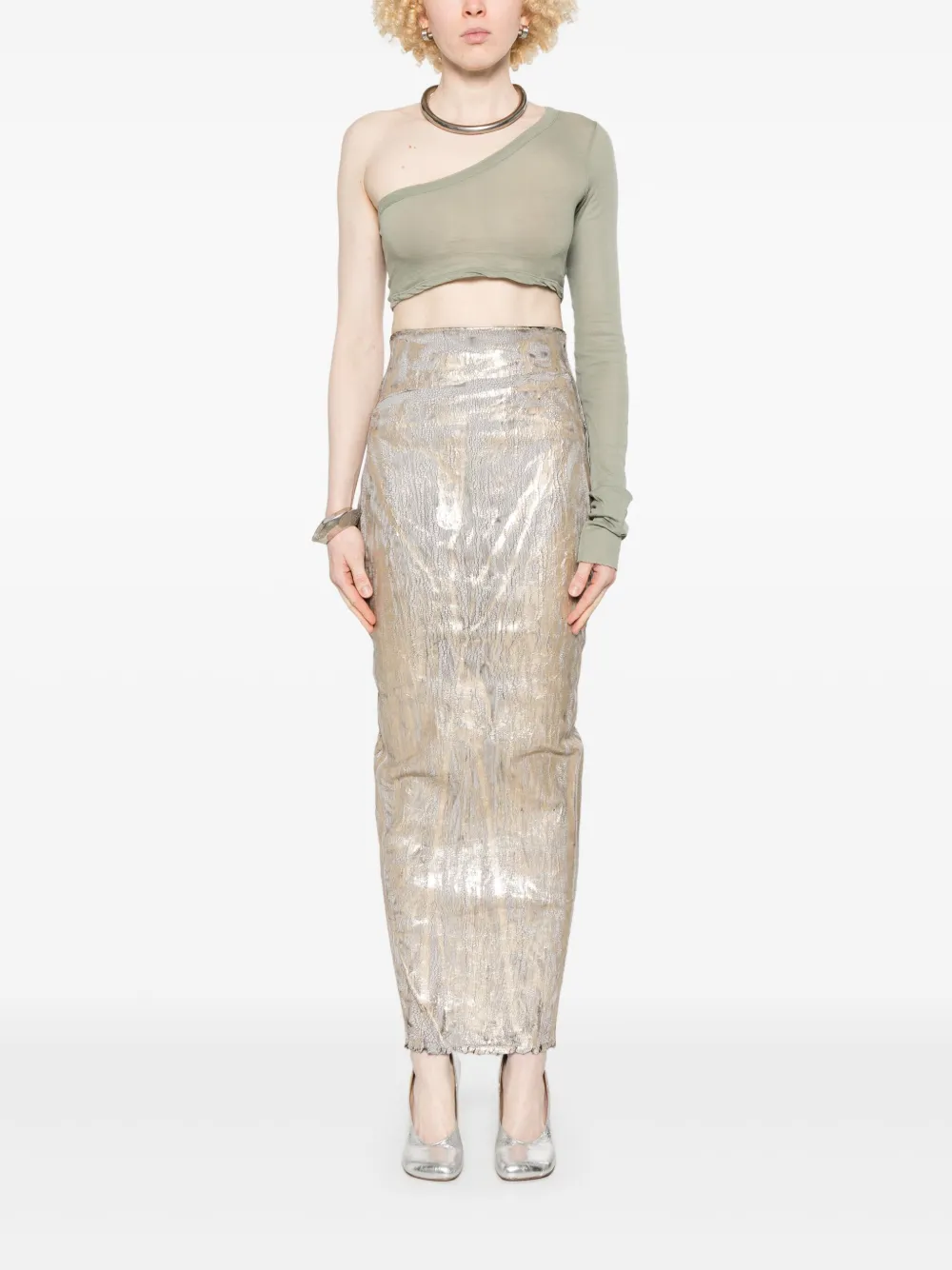 RICK OWENS High-Rise Frayed Hem Skirt (Size 40)