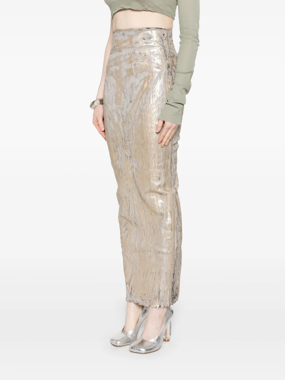 RICK OWENS High-Rise Frayed Hem Skirt (Size 40)