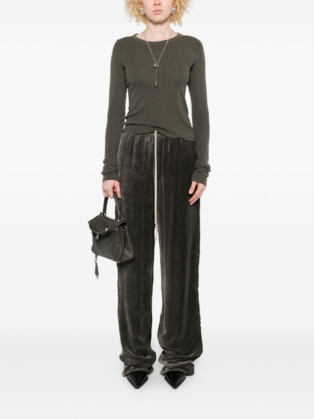 RICK OWENS Cropped Rib Long Sleeve Sweater
