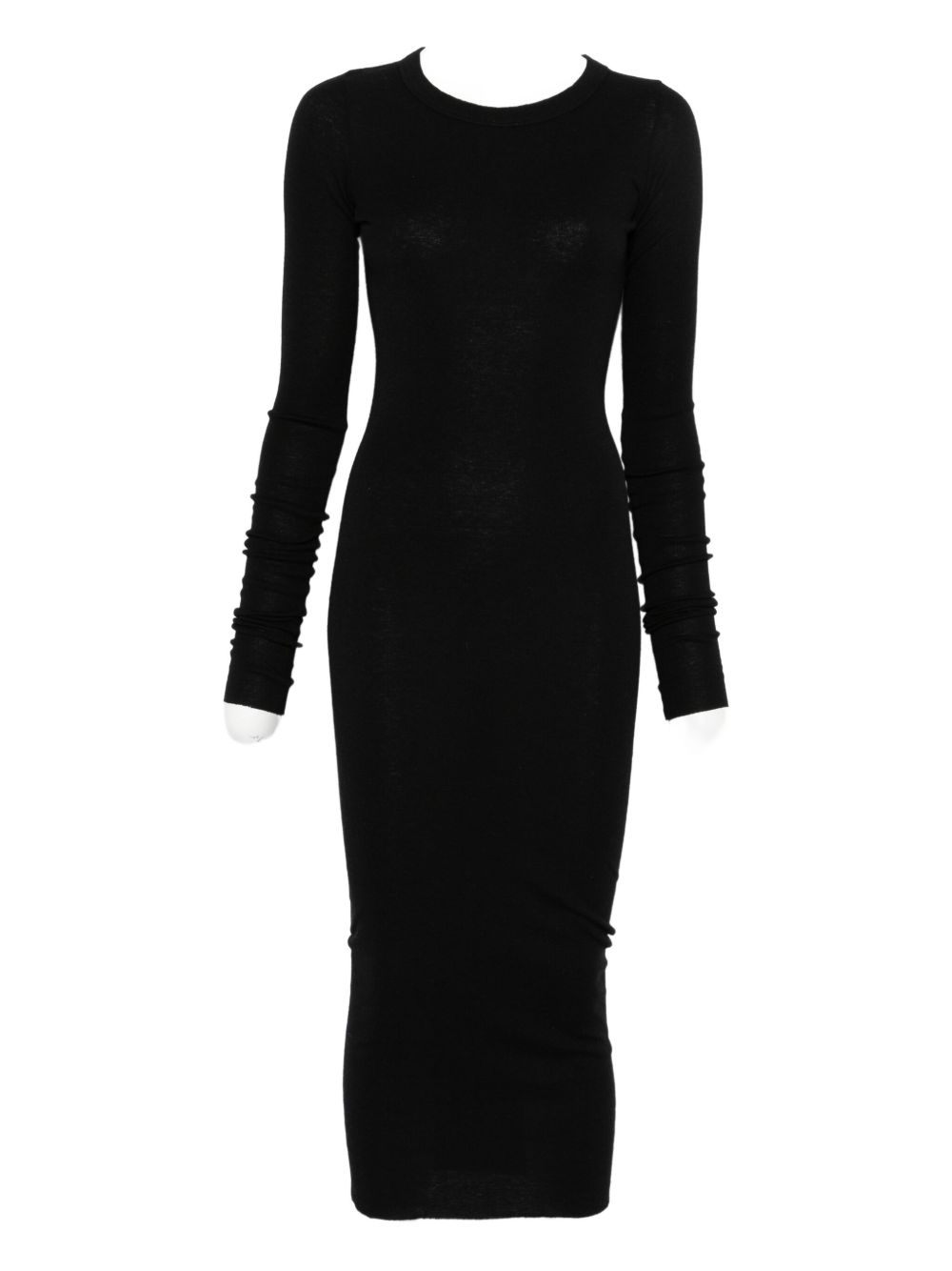 RICK OWENS MIDI DRESS with Round Neck and Long Sleeves