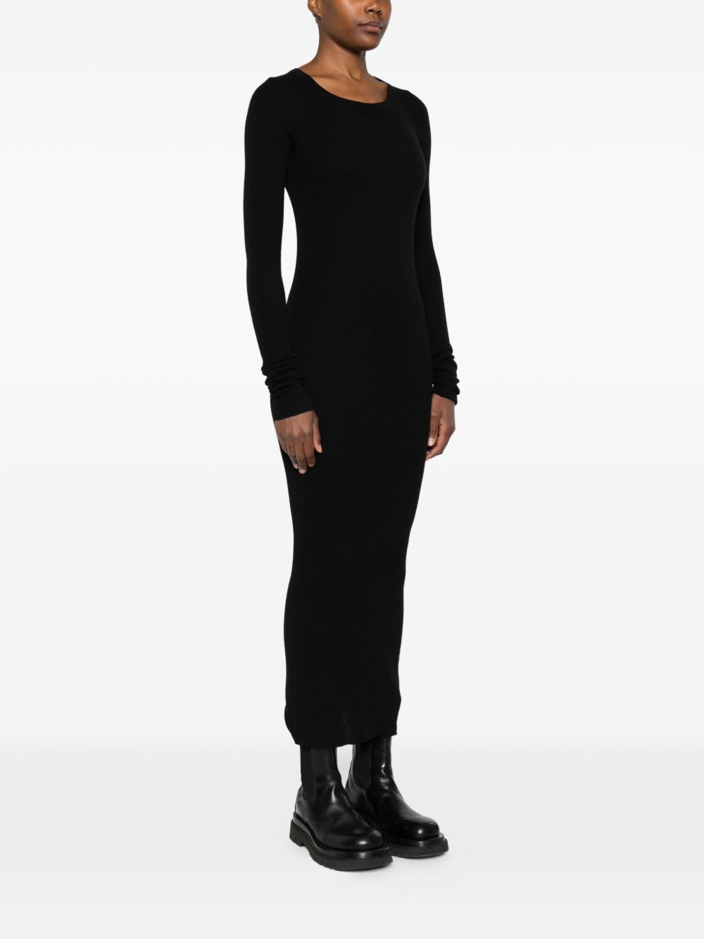 RICK OWENS MIDI DRESS with Round Neck and Long Sleeves