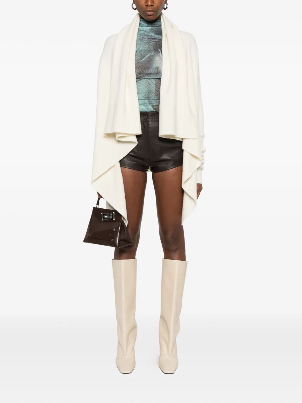 RICK OWENS Knit Hooded Medium Wrap Cardigan