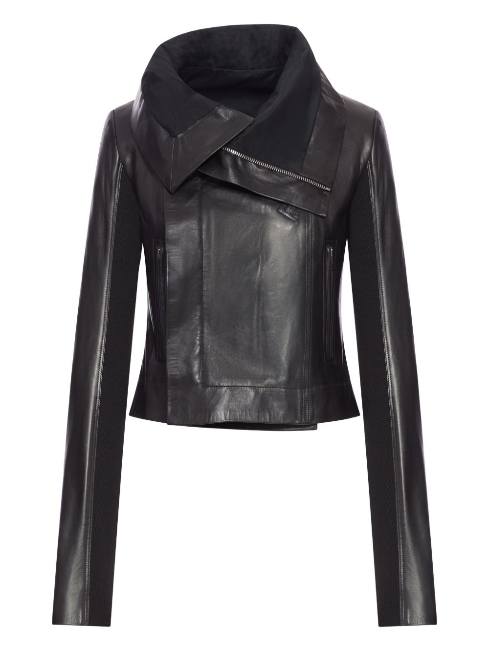 RICK OWENS Asymmetrical Collar Leather Biker Jacket for Women