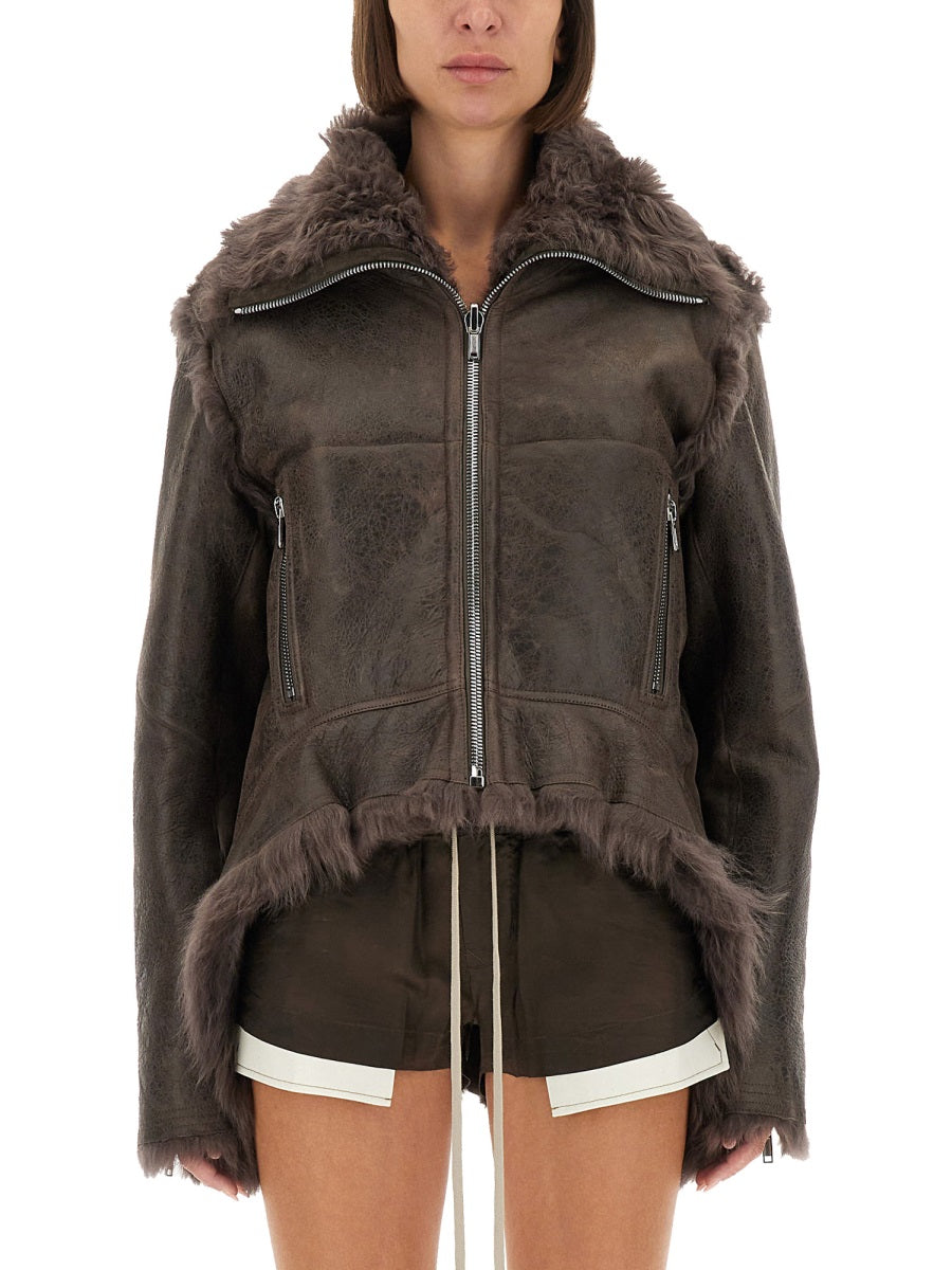 RICK OWENS Statement Leather Jacket with Lamb Fur Lining - FW25