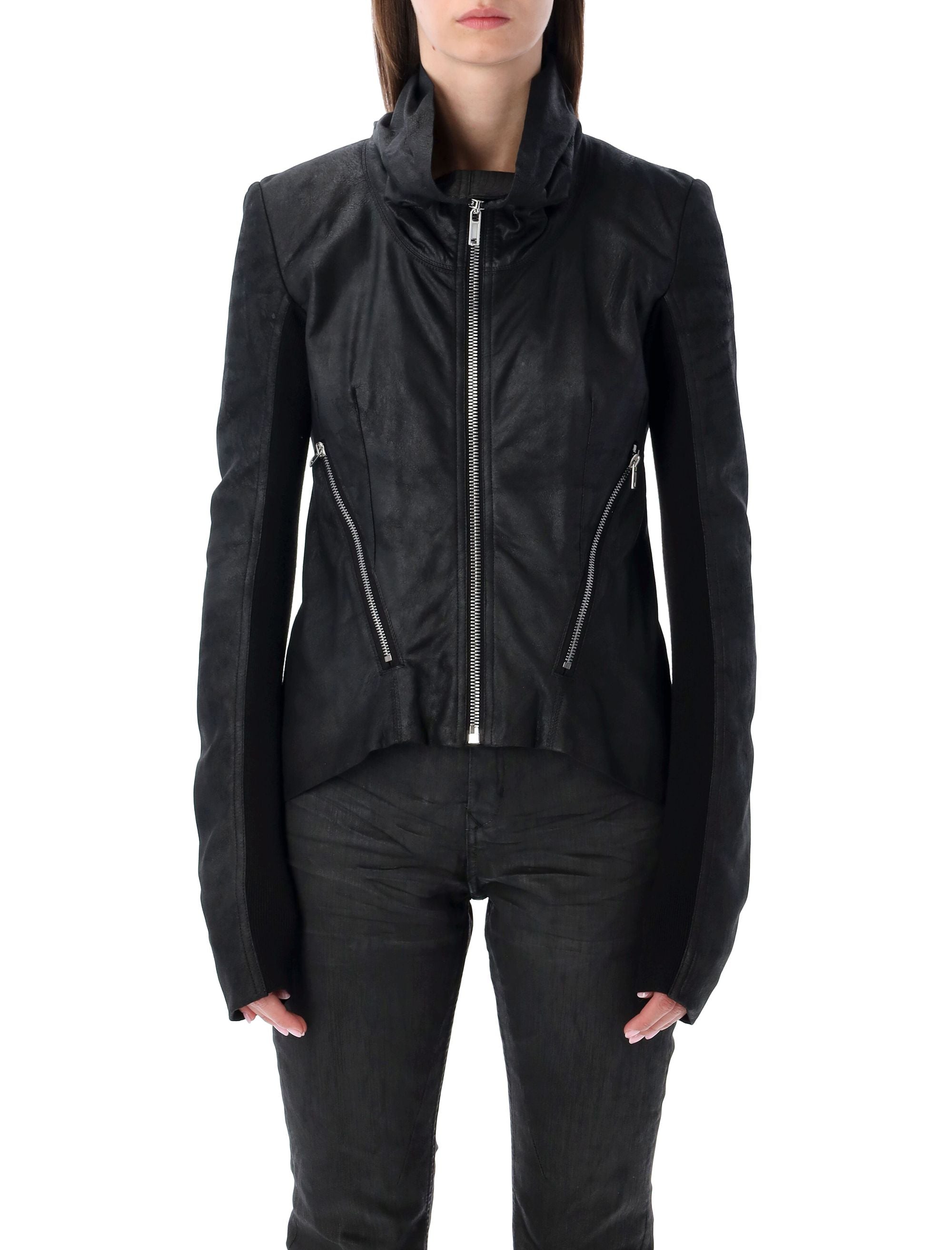 RICK OWENS Women's Mini Zipped Biker Leather Jacket