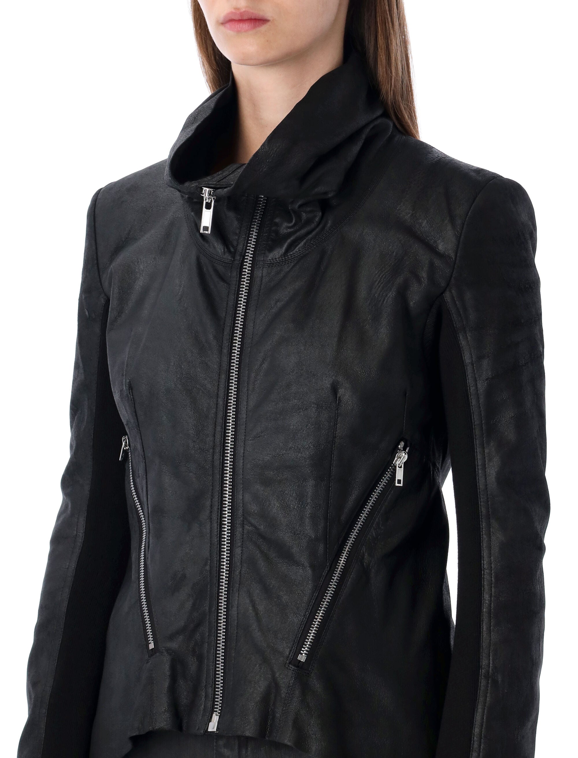 RICK OWENS Women's Mini Zipped Biker Leather Jacket