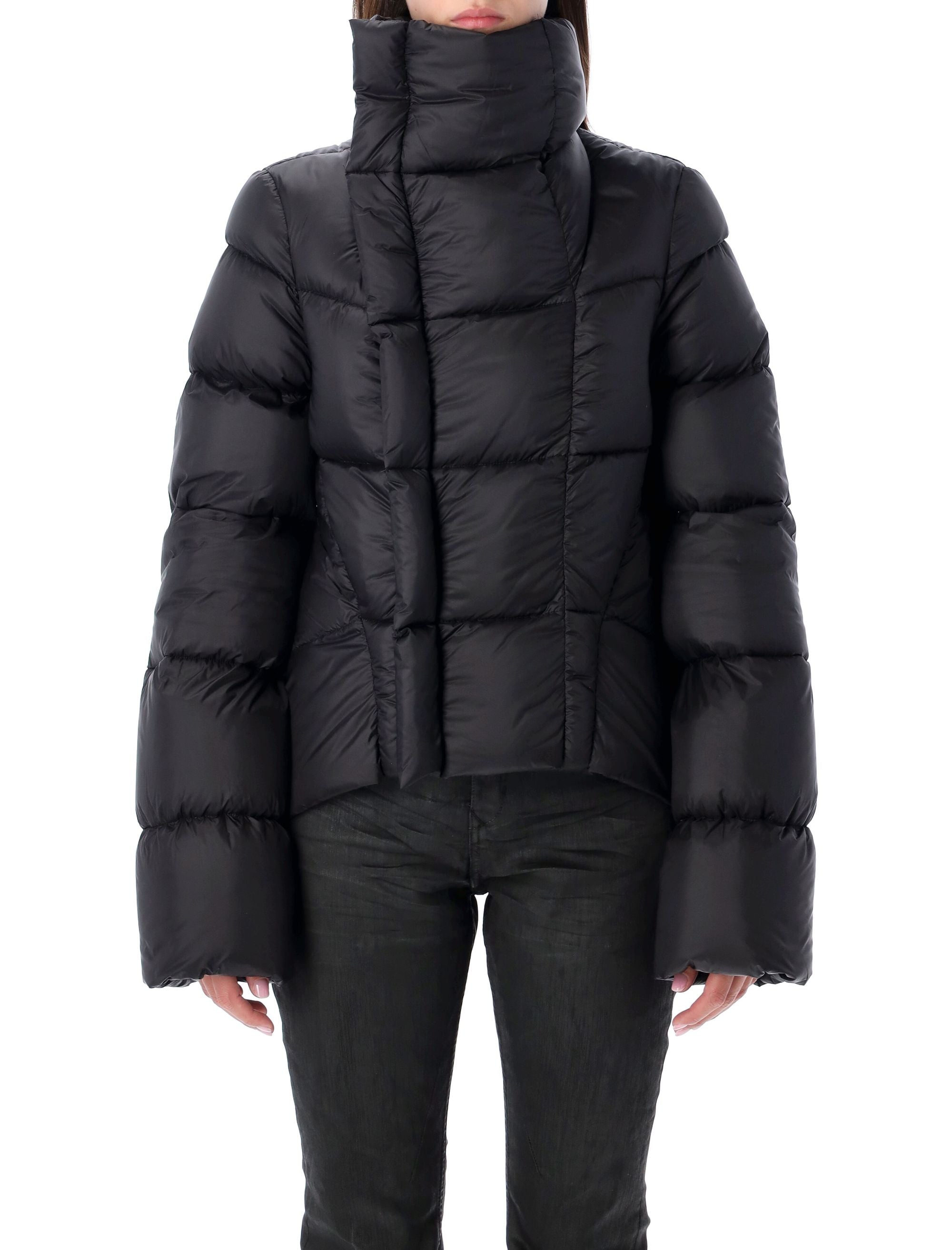RICK OWENS Padded Down Jacket with High Funnel Collar - Size 42