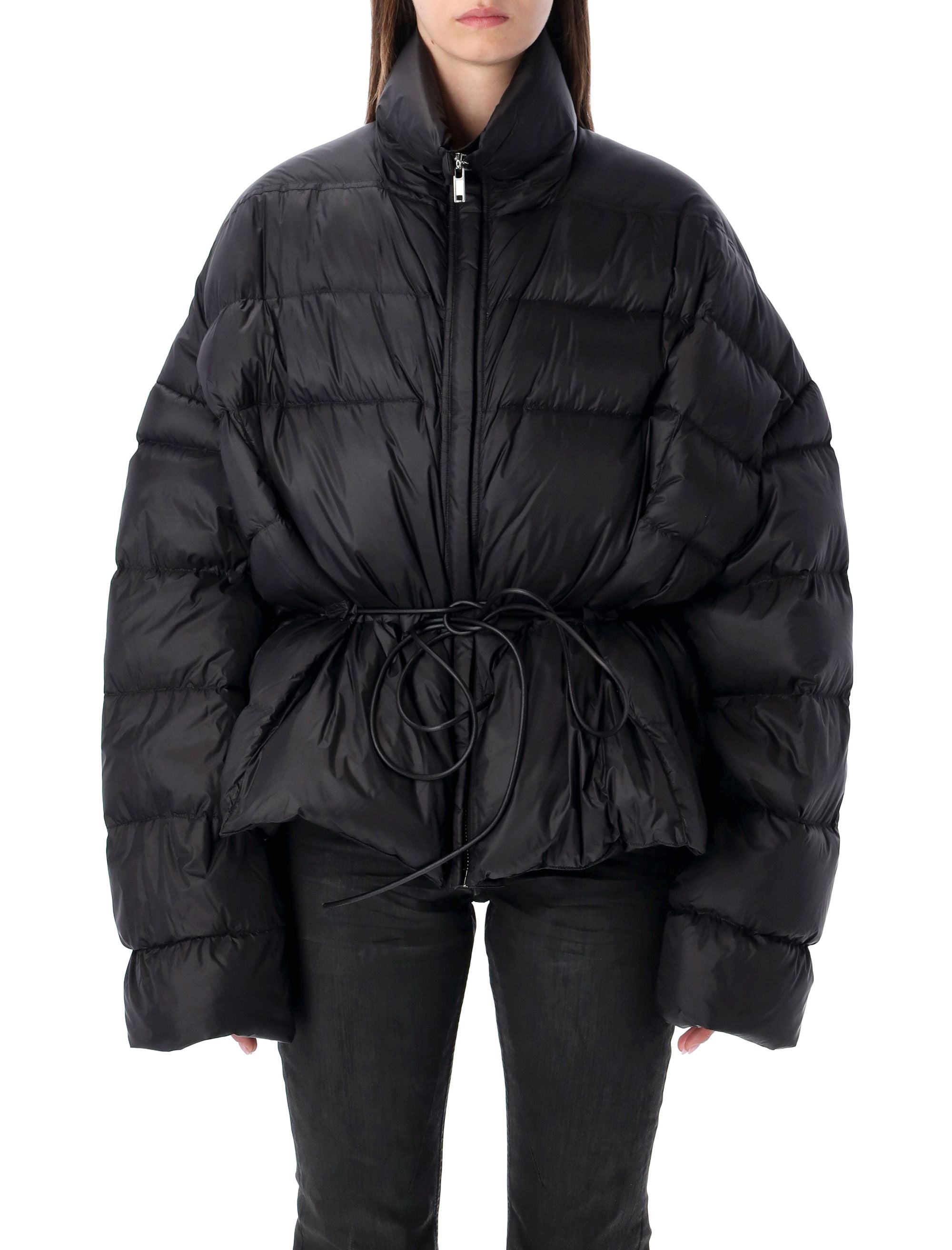 RICK OWENS Belted Down Jacket with Sculptural Oversized Fit - Size U