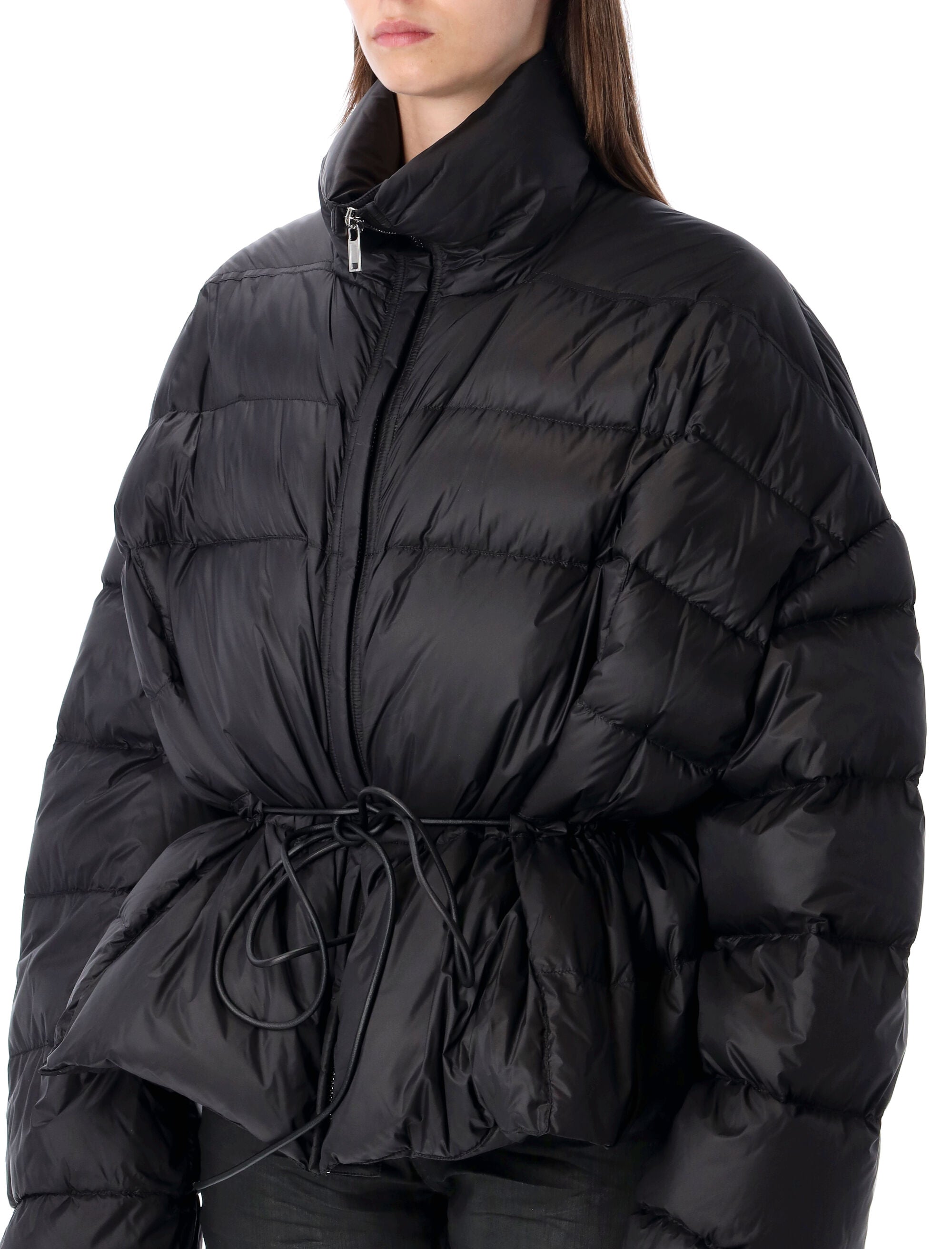 RICK OWENS Belted Down Jacket with Sculptural Oversized Fit - Size U
