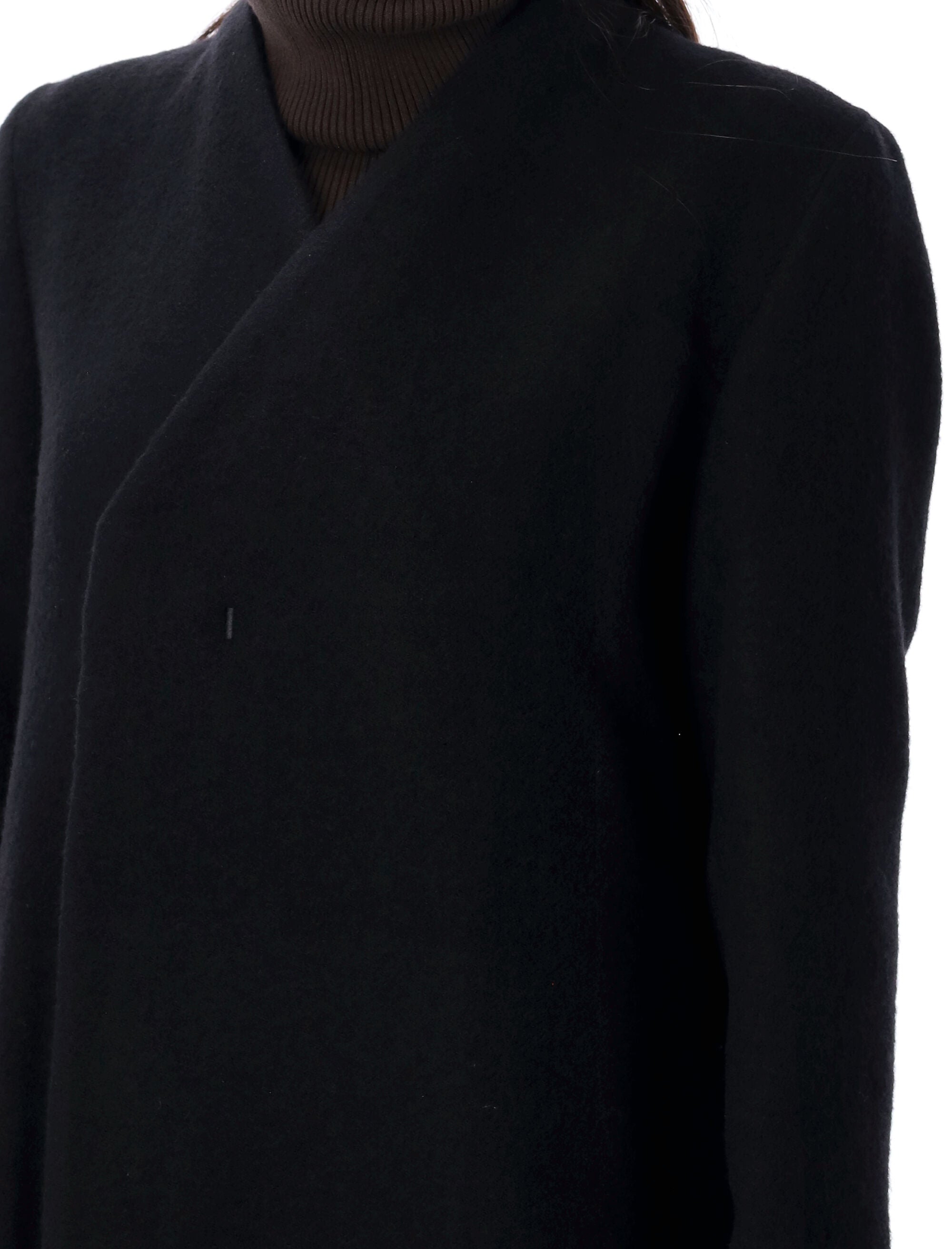 RICK OWENS Stylish Women's Wool Overlap Seam Coat